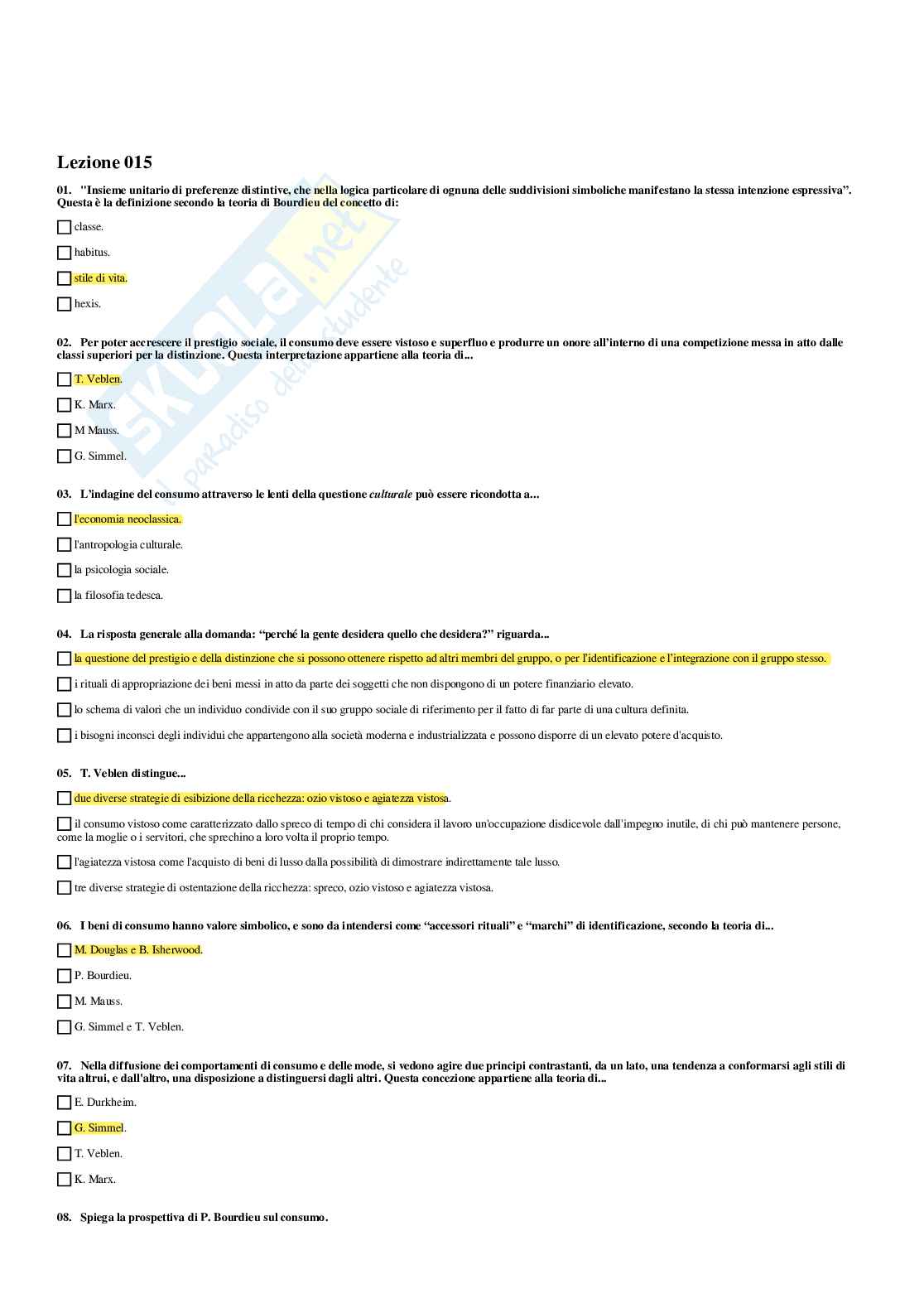 Paniere Fondamenti di Sociologia del corpo e del benessere (2026) - Risposte multiple corrette Pag. 16