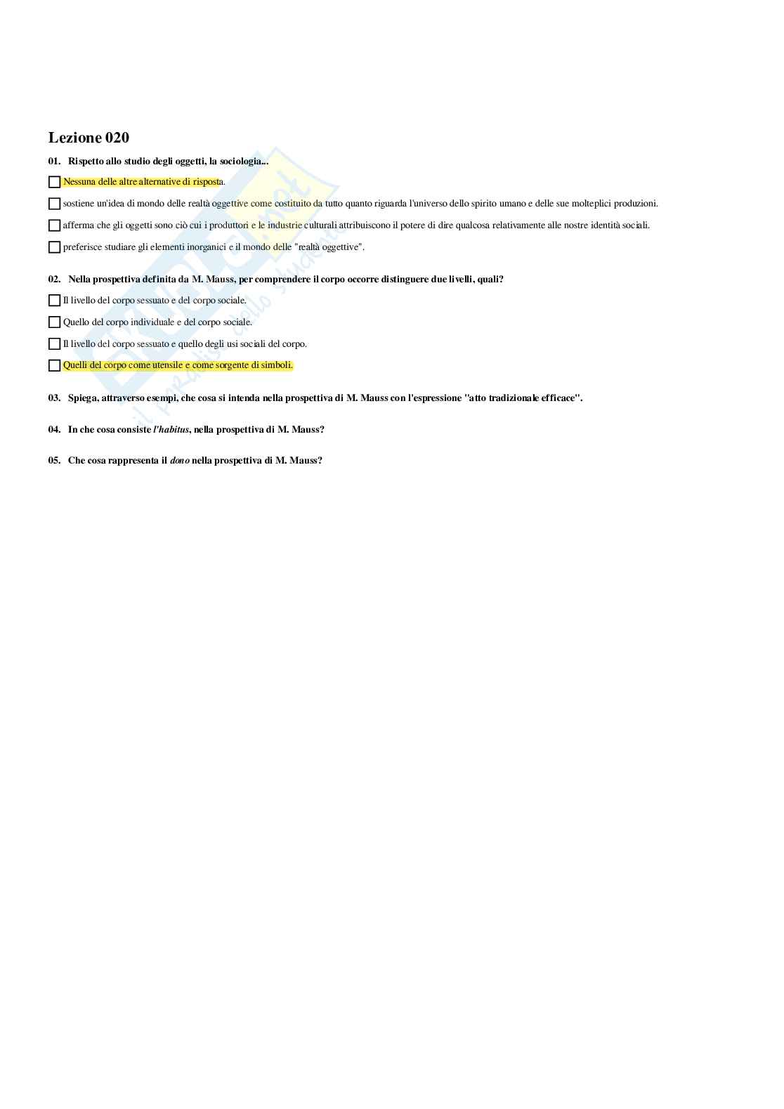 Paniere Fondamenti di Sociologia del corpo e del benessere (2026) - Risposte multiple corrette Pag. 21