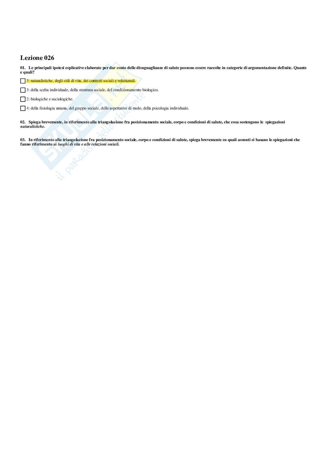 Paniere Fondamenti di Sociologia del corpo e del benessere (2026) - Risposte multiple corrette Pag. 26