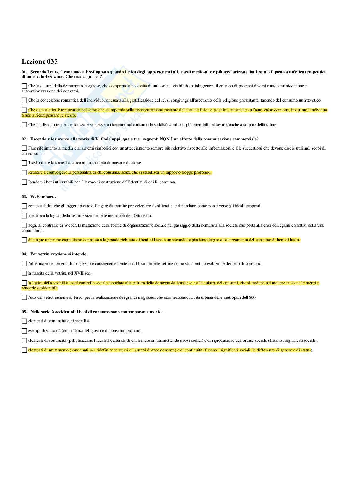 Paniere Fondamenti di Sociologia del corpo e del benessere (2026) - Risposte multiple corrette Pag. 31