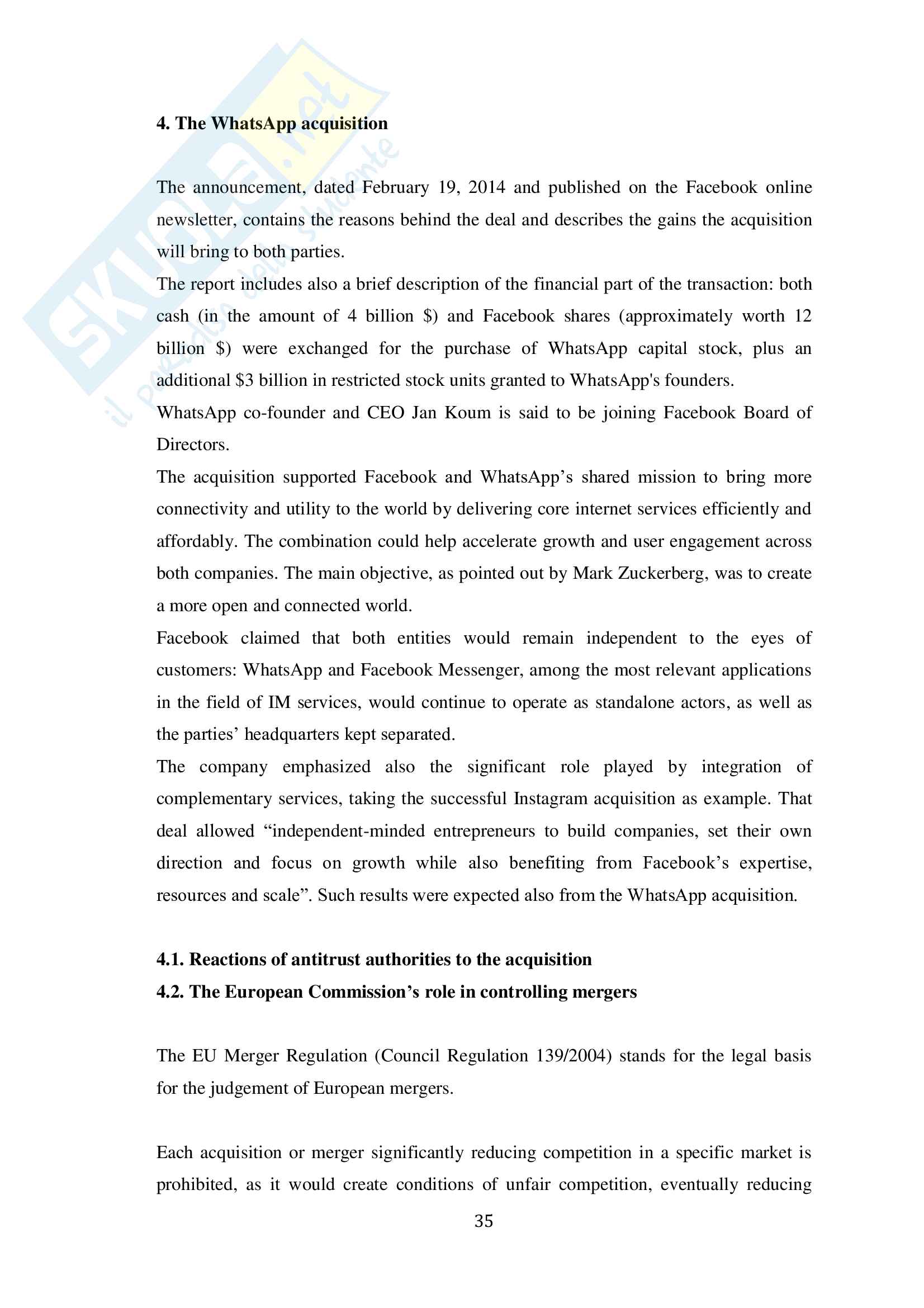 Tesi: Facebook's Whatsapp acquisition: Competitive issues in the IM market Pag. 36