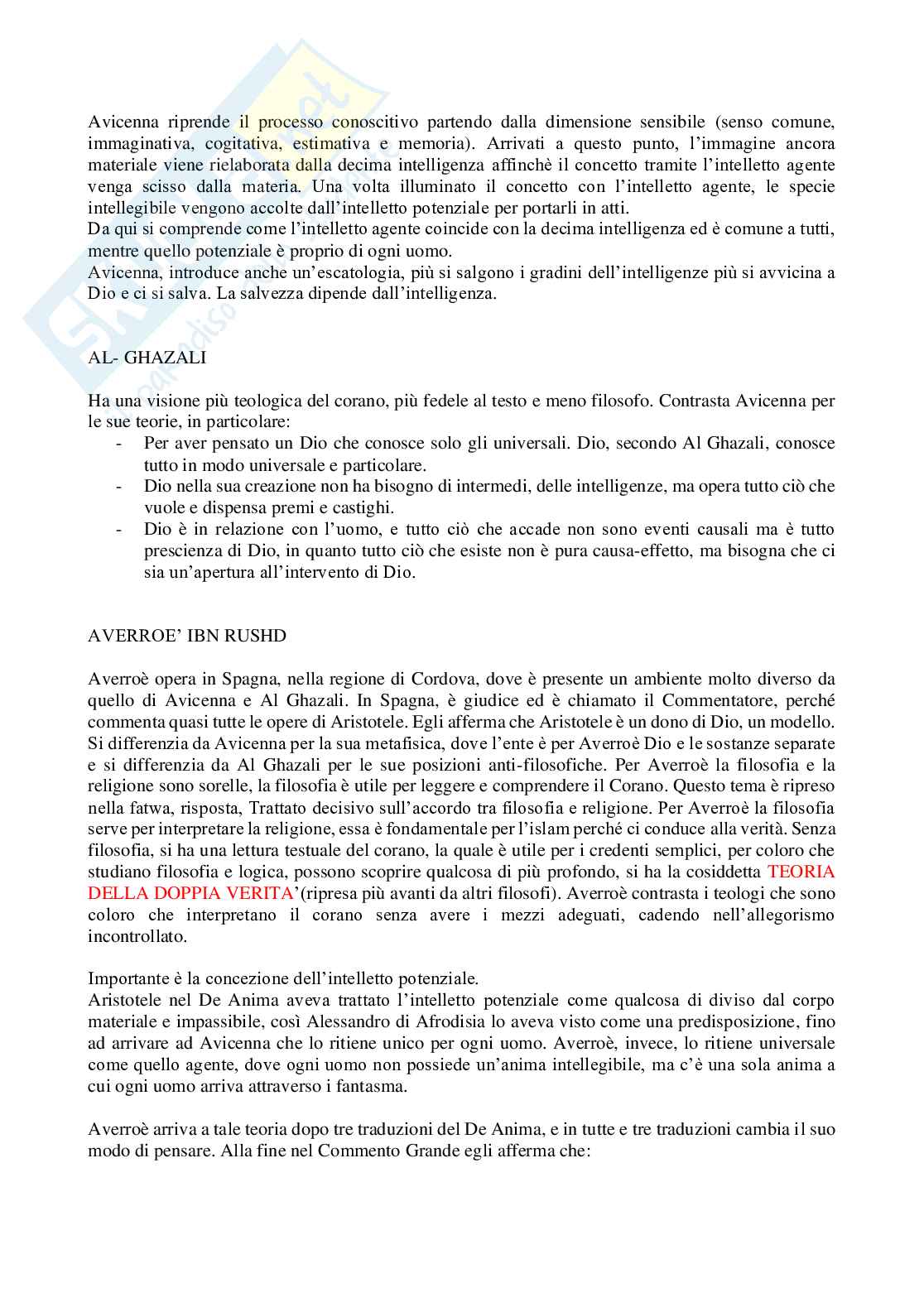 Riassunto esame Storia della filosofia medievale, Prof. Martinelli Enzo, libro consigliato I mondi della filosofia, Porro, Esposito Pag. 6