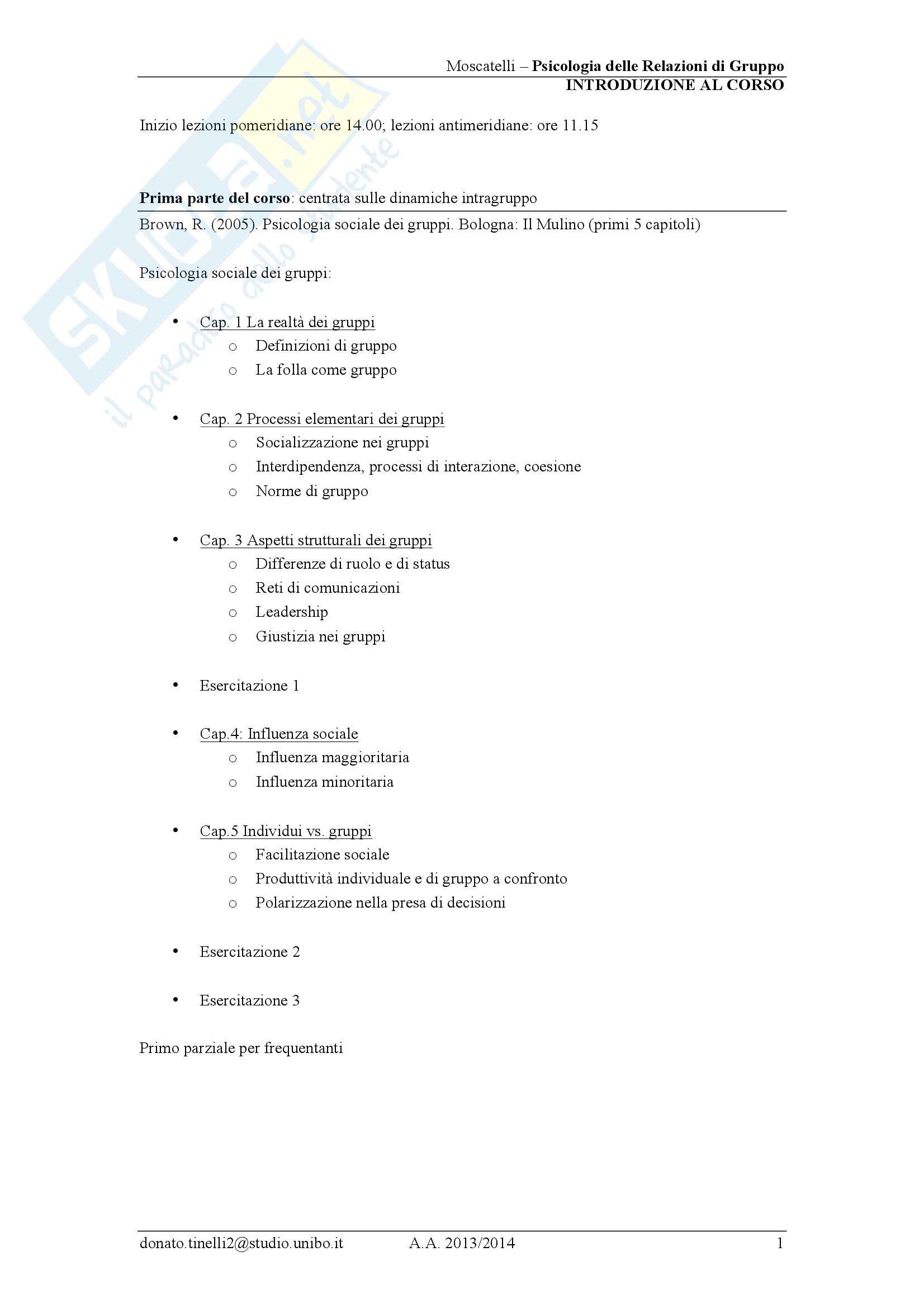 Lezioni, Psicologia dei gruppi Pag. 1