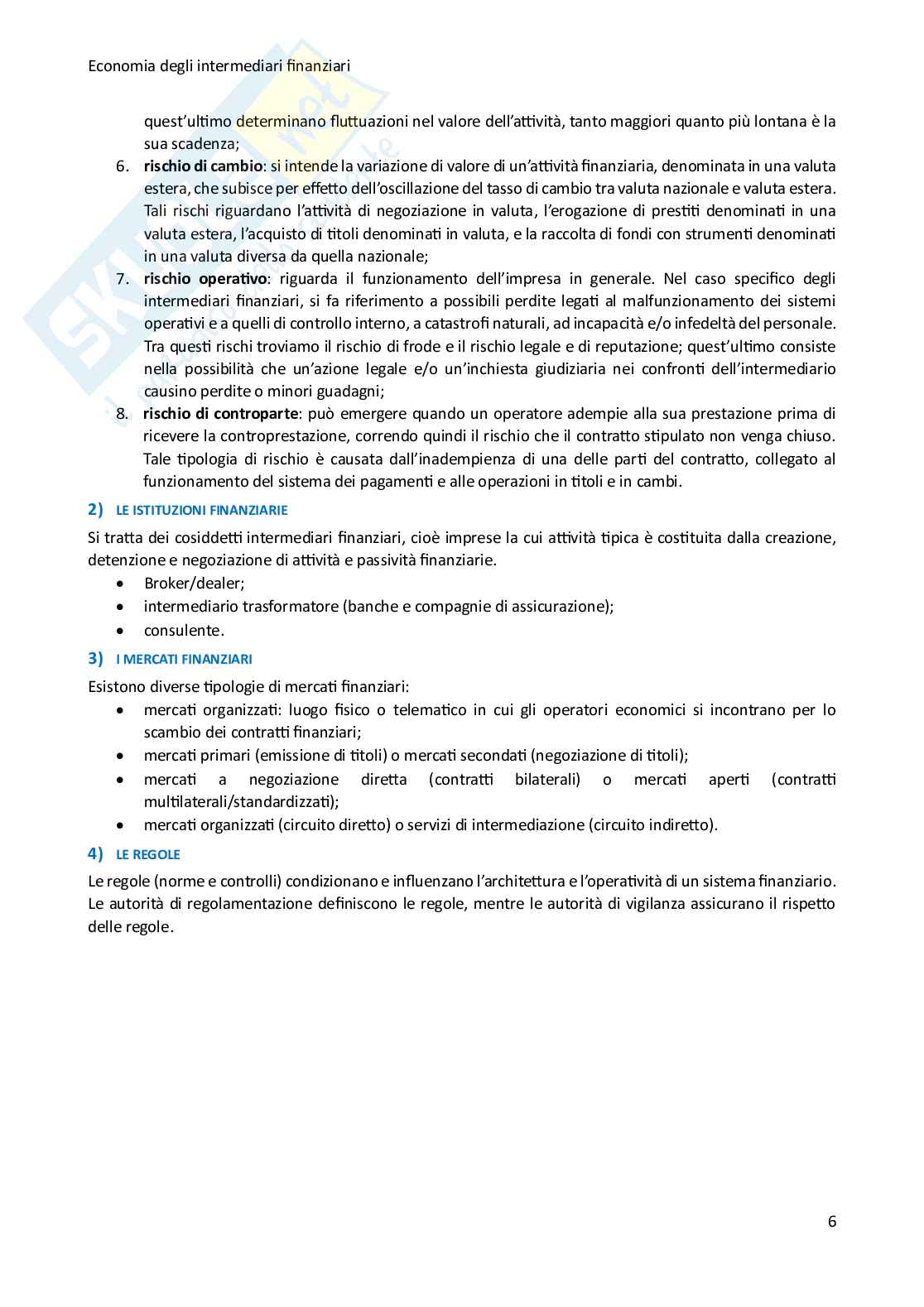 Riassunto esame Economia degli intermediari finanziari - eif, Prof. Uselli Andrea, libro consigliato Il sistema finanziario: funzioni, mercati e intermediari, Andrea Ferrari Pag. 6