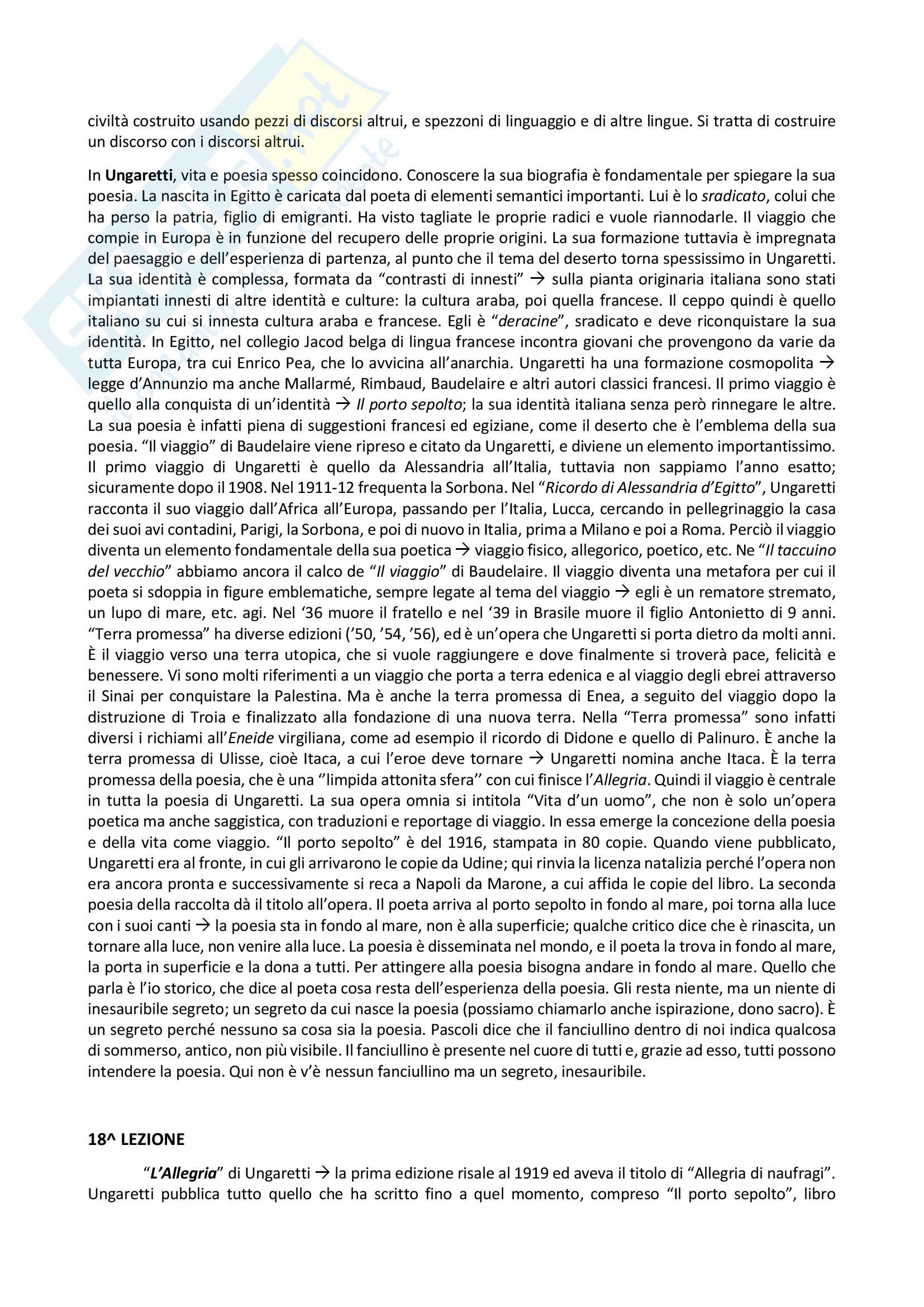 Appunti di Letteratura italiana sulla poesia di Govoni, Palazzeschi, Campana e Ungaretti Pag. 31