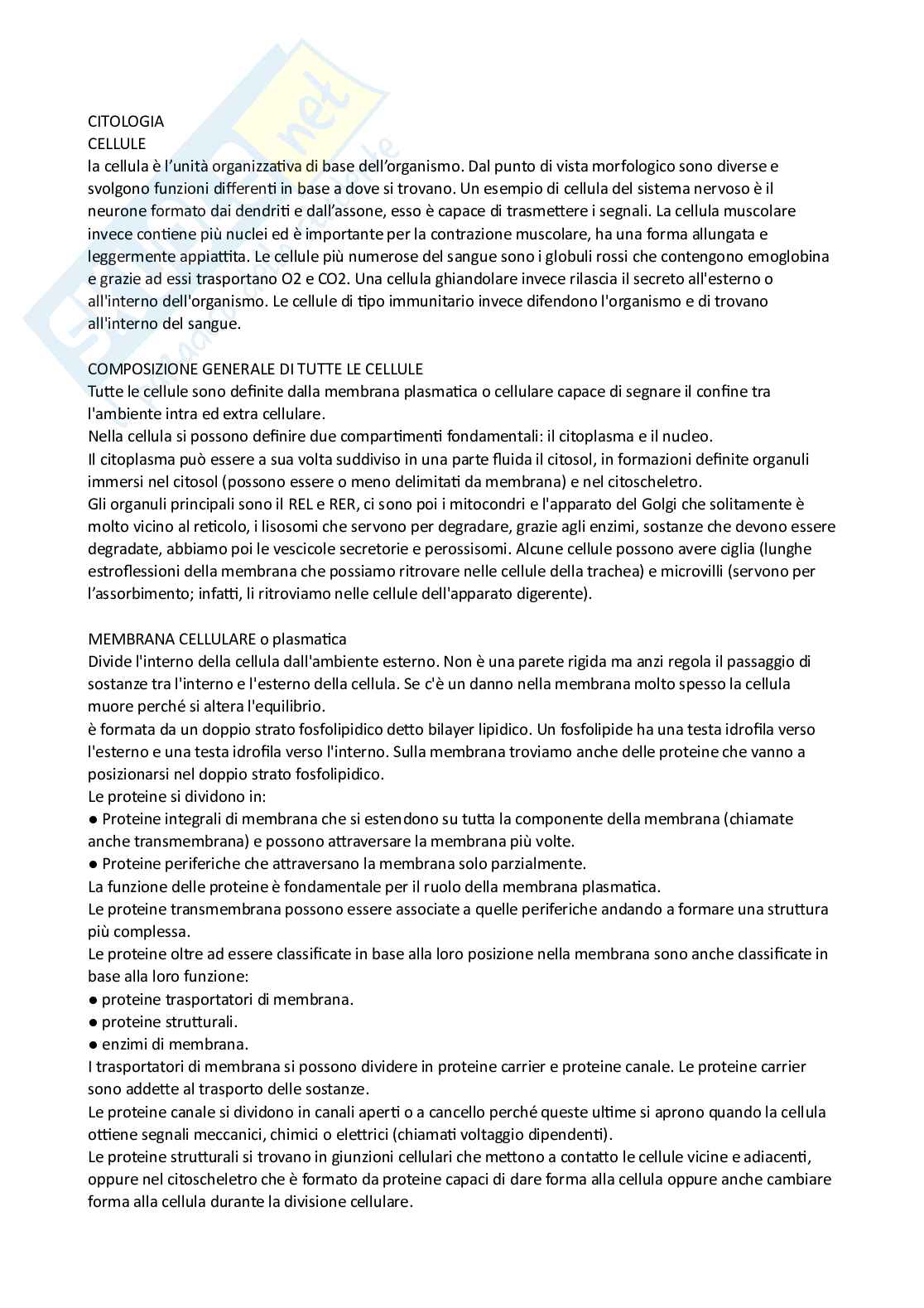 Citologia e istologia  Pag. 1