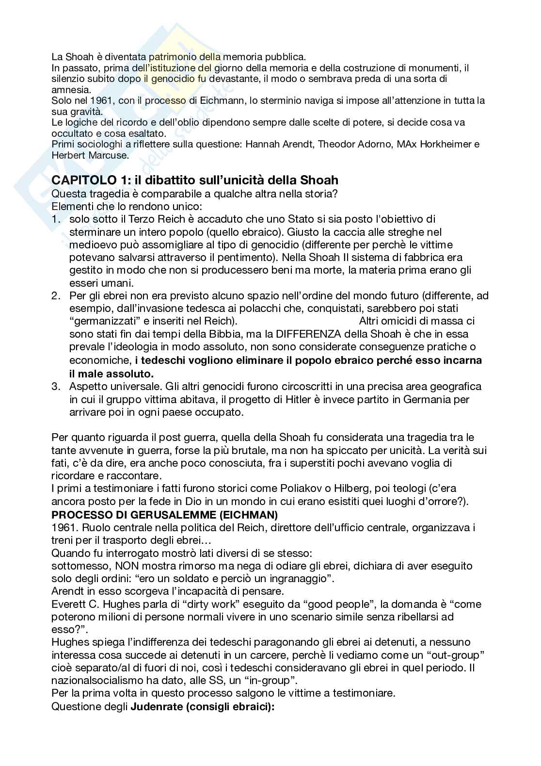 Riassunto esame Istituzioni di sociologia della comunicazione, Prof. Hassan Claudia Gina, libro consigliato Hurban. Shoah e rappresentazioni sociali, Hassan Pag. 1