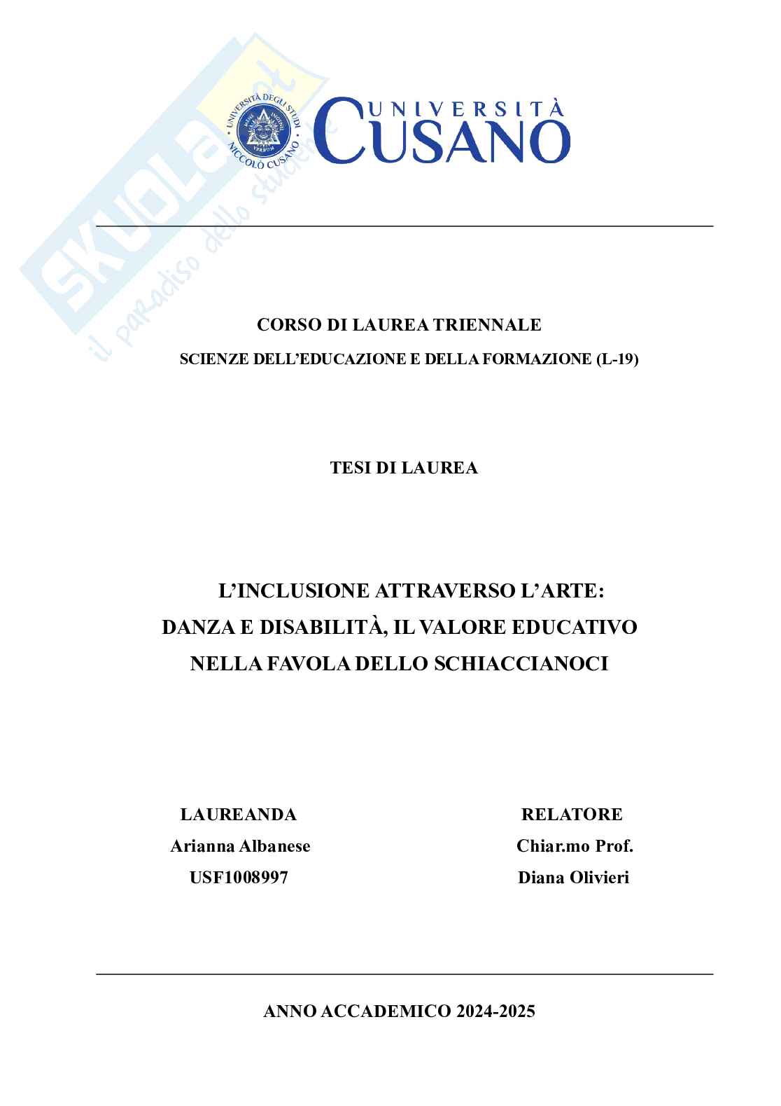 Tesi sulla danza e disabilità Pag. 1