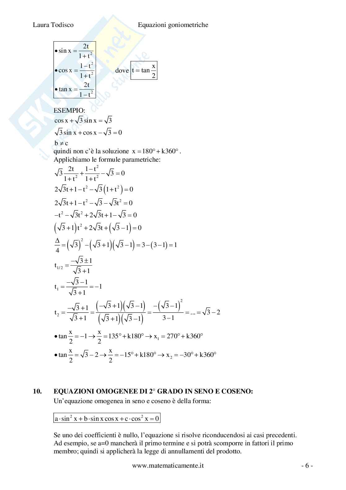Equazioni goniometriche appunti ed esempi Pag. 6
