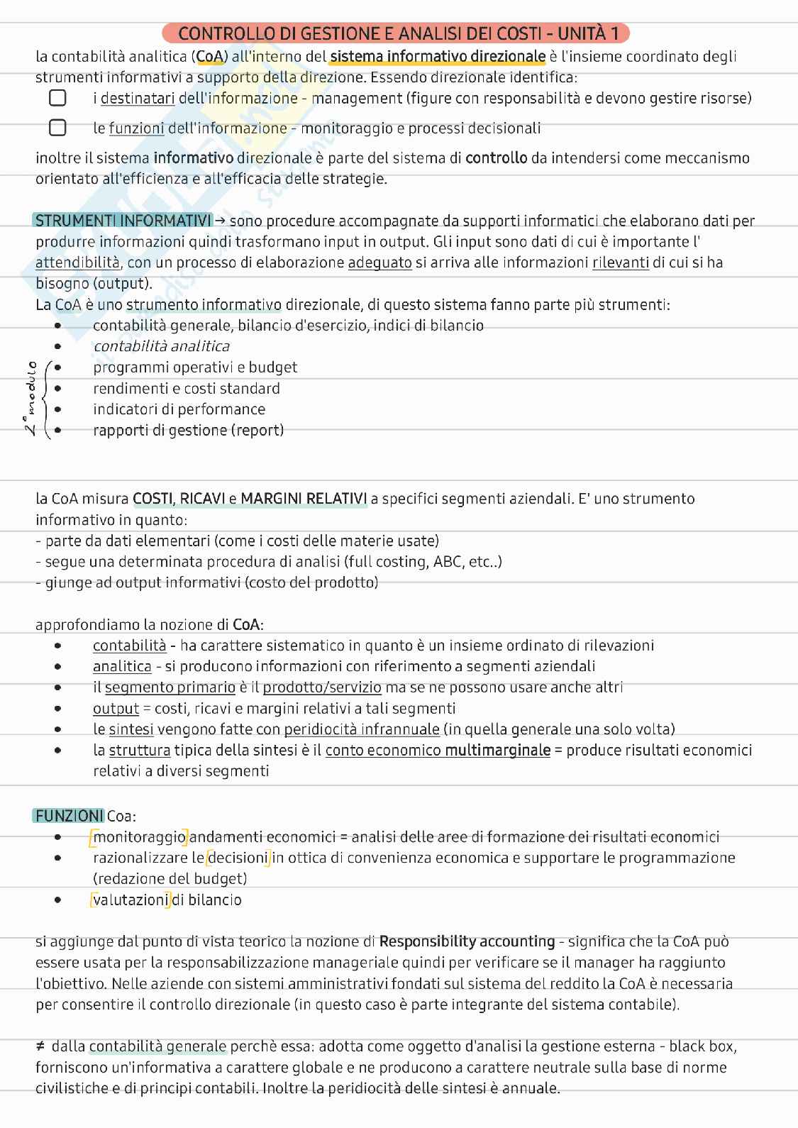 Controllo di gestione e analisi dei costi - appunti integrati a slide Pag. 1