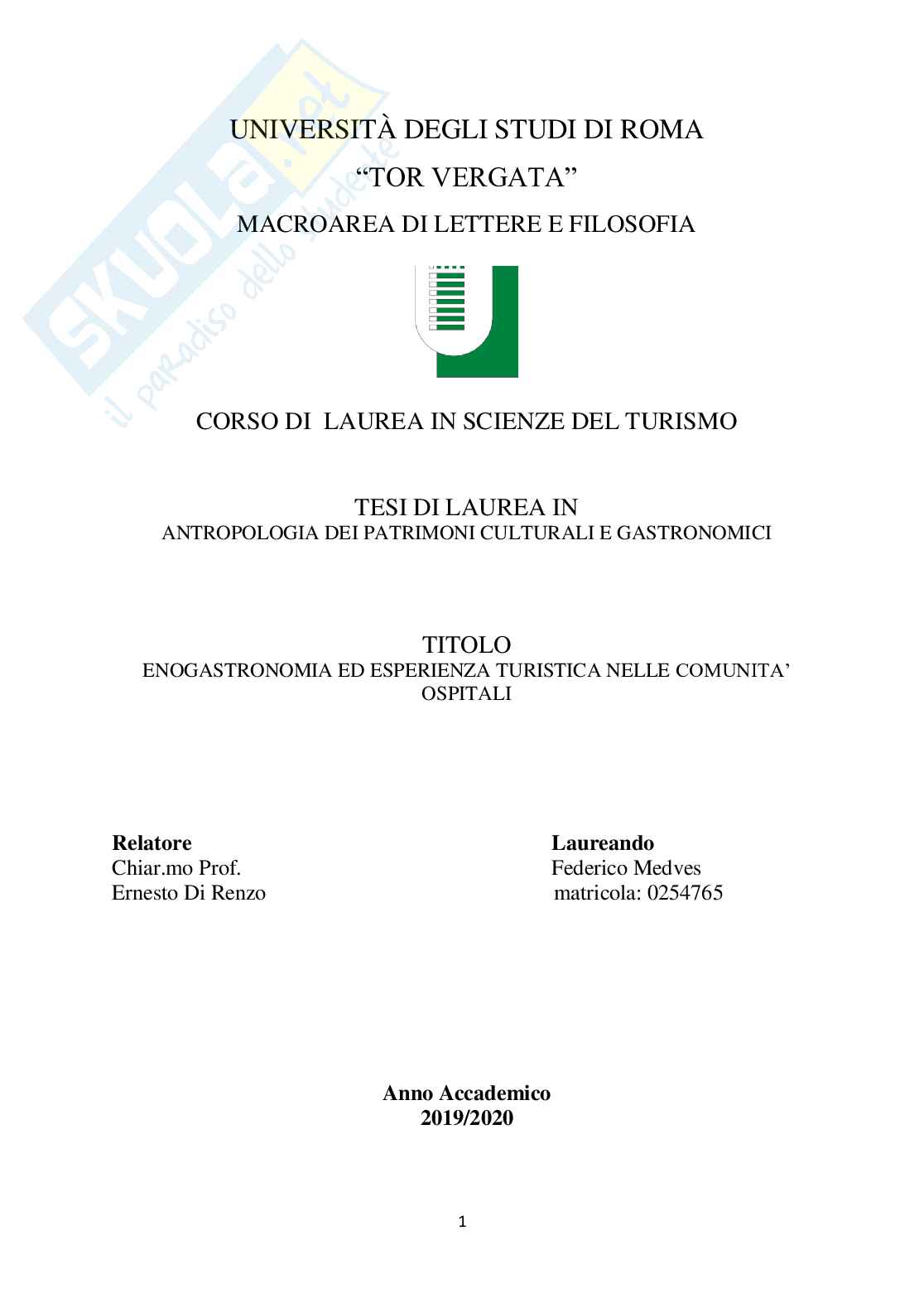 Enogastronomia ed esperienza turistica nelle comunità ospitali Pag. 1