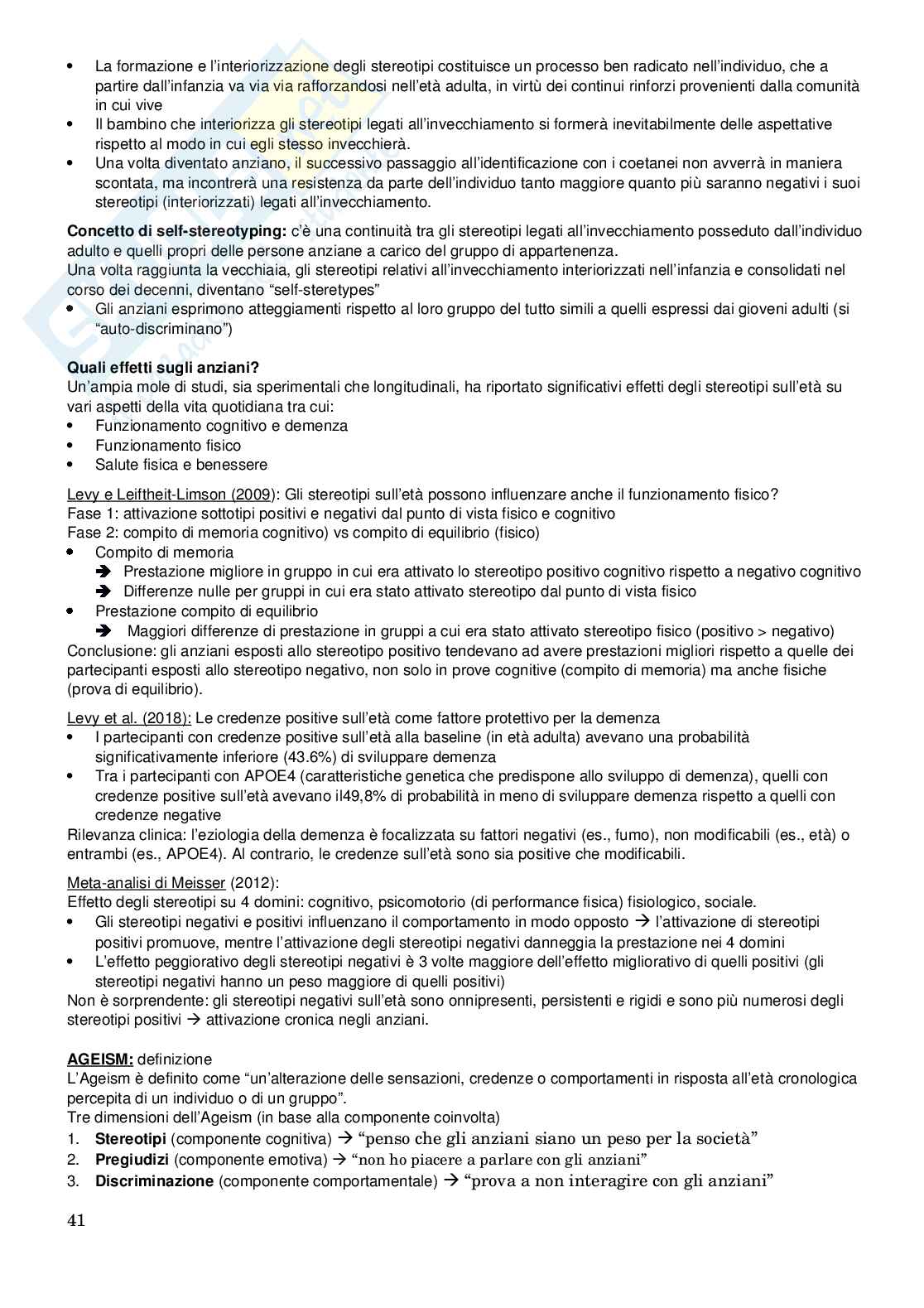 Riassunto esame Psicologia dell'invecchiamento, Prof. Borella Erika, libro consigliato Psicologia dell'invecchiamento e della longevità, Rossana De Beni e Erika Borella Pag. 41