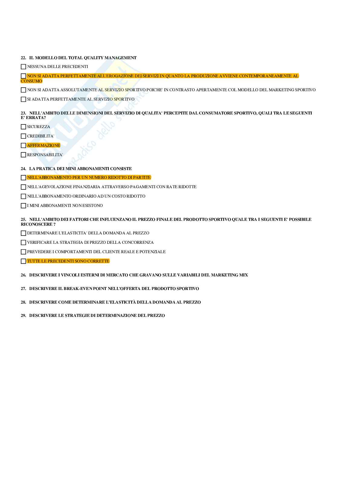 Paniere Gestione e marketing delle imprese sportive (2026) - Risposte multiple corrette Pag. 26