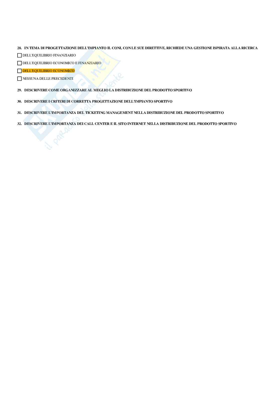 Paniere Gestione e marketing delle imprese sportive (2026) - Risposte multiple corrette Pag. 31