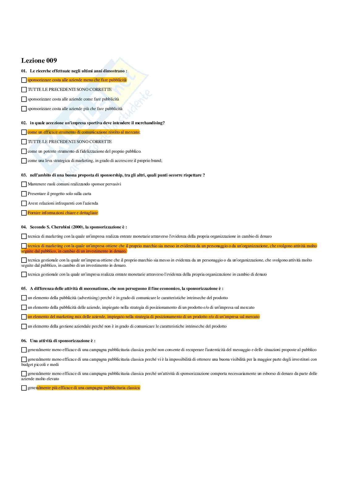 Paniere Gestione e marketing delle imprese sportive (2026) - Risposte multiple corrette Pag. 36