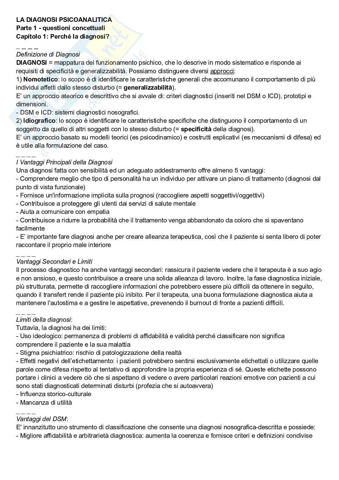 Riassunto esame Psicologia dinamica, Prof. Terrone Grazia, libro consigliato La Diagnosi psicoanalitica, McWilliams Pag. 1