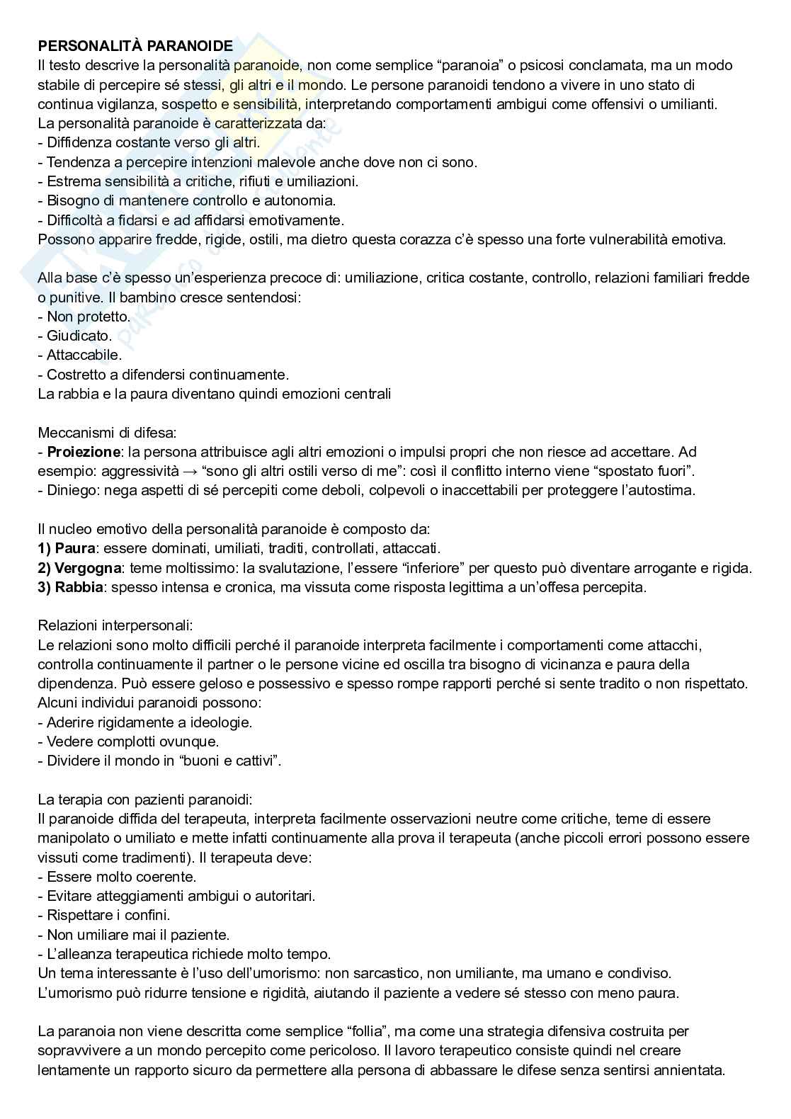 Riassunto esame Psicologia dinamica, Prof. Terrone Grazia, libro consigliato La Diagnosi psicoanalitica, McWilliams Pag. 51