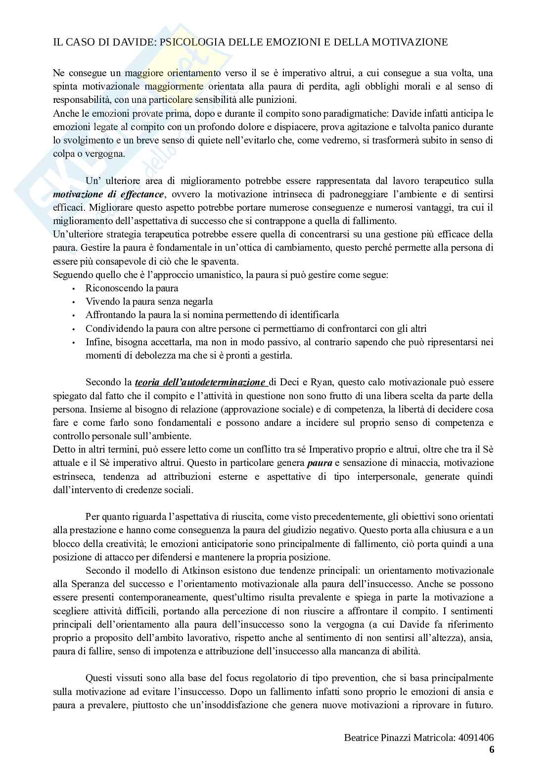 Analisi del caso di Psicologia delle emozioni e della motivazione Pag. 6