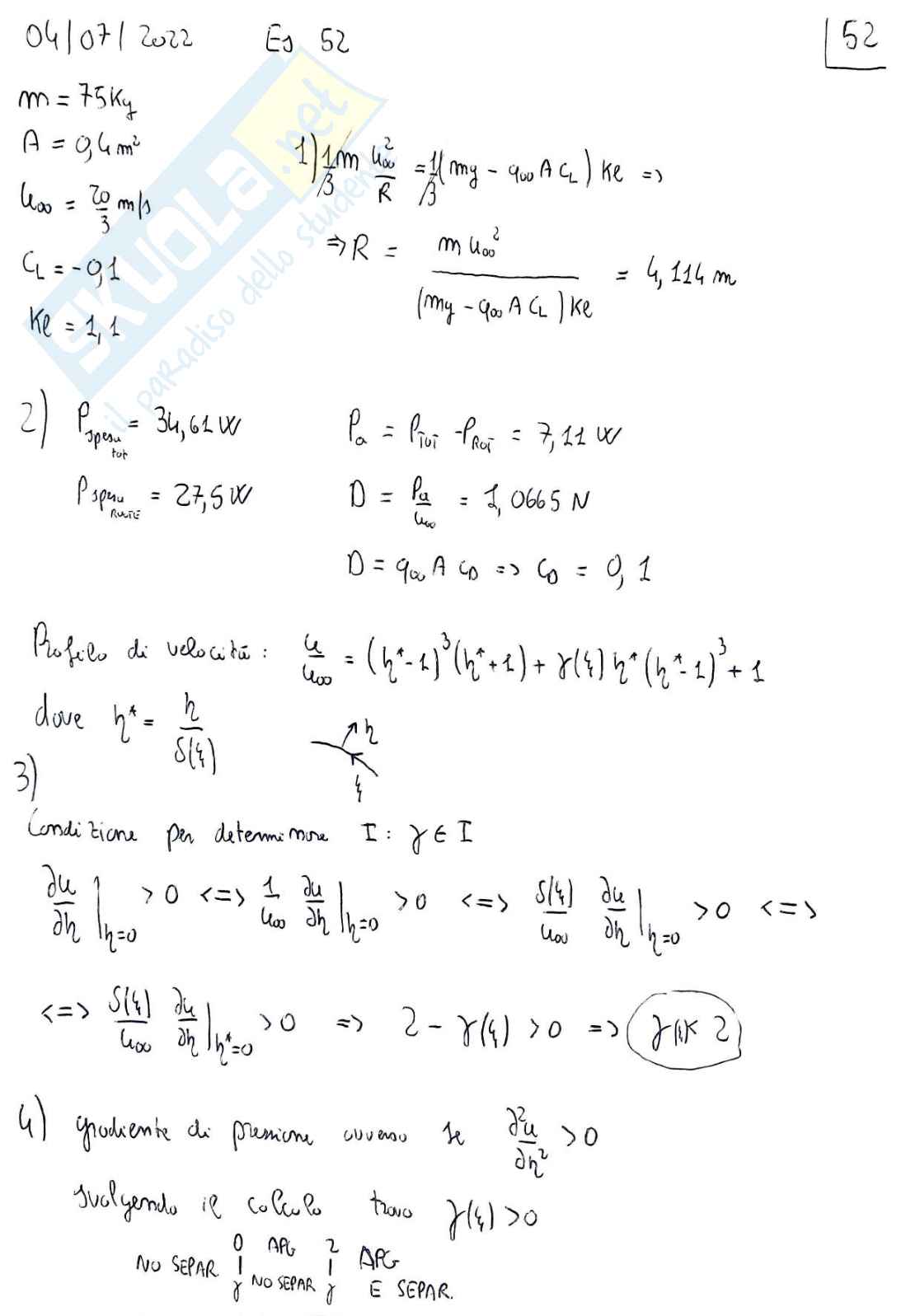 Esercizi d'esame Aerodinamica e gestione termica del veicolo Pag. 76