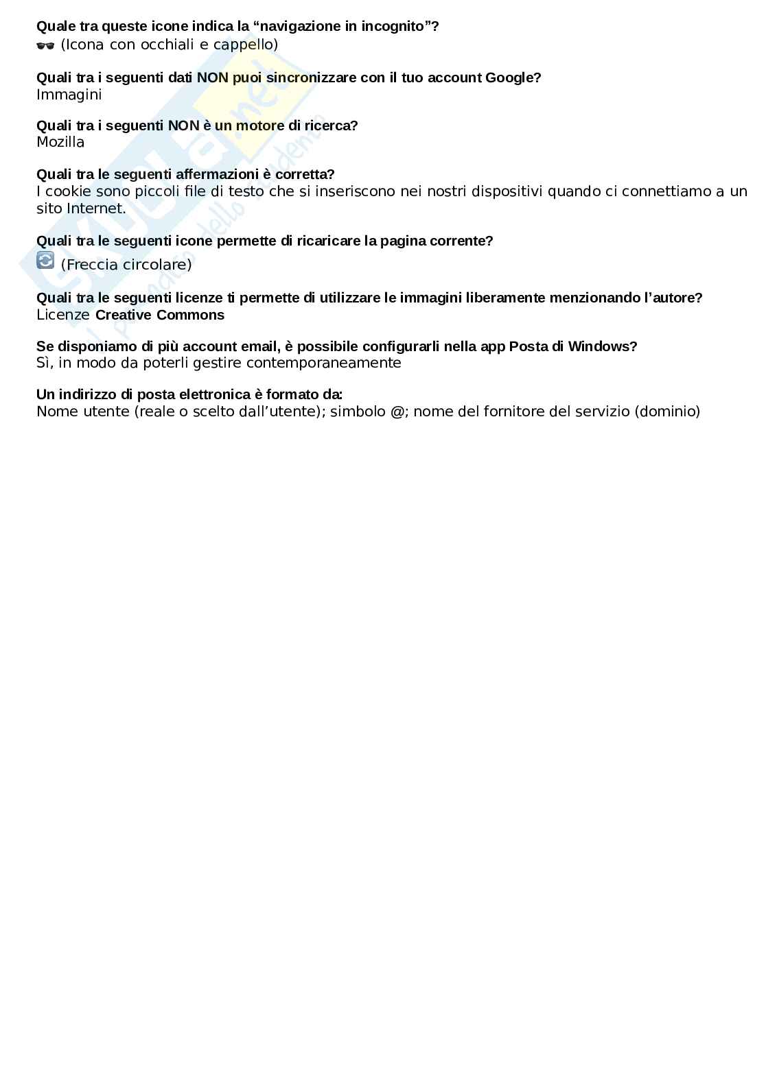 Eipass Modulo 2: Funzioni e Nozioni di Internet e Browser (Navigare e cercare informazioni sul Web) + domande inedite Pag. 11