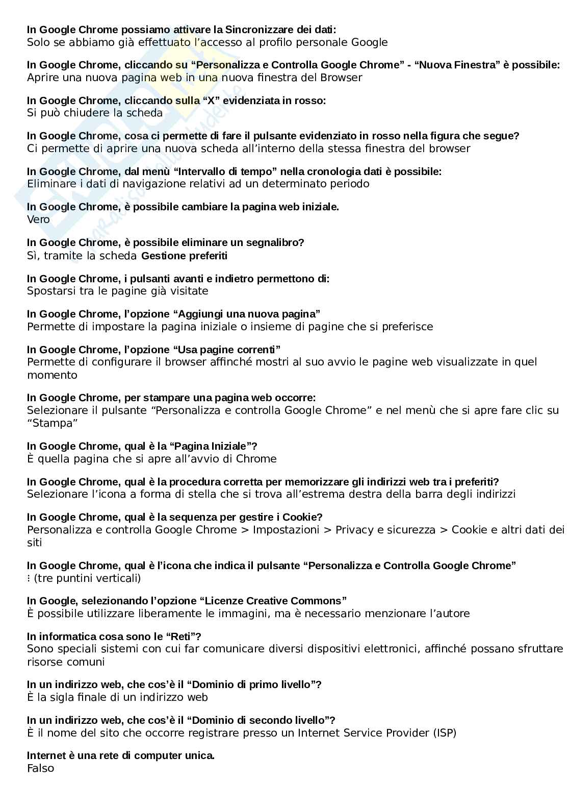 Eipass Modulo 2: Funzioni e Nozioni di Internet e Browser (Navigare e cercare informazioni sul Web) + domande inedite Pag. 6