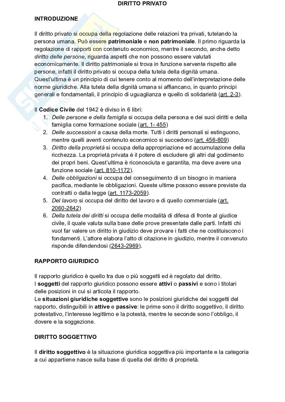 Appunti completi di Diritto privato  Pag. 1