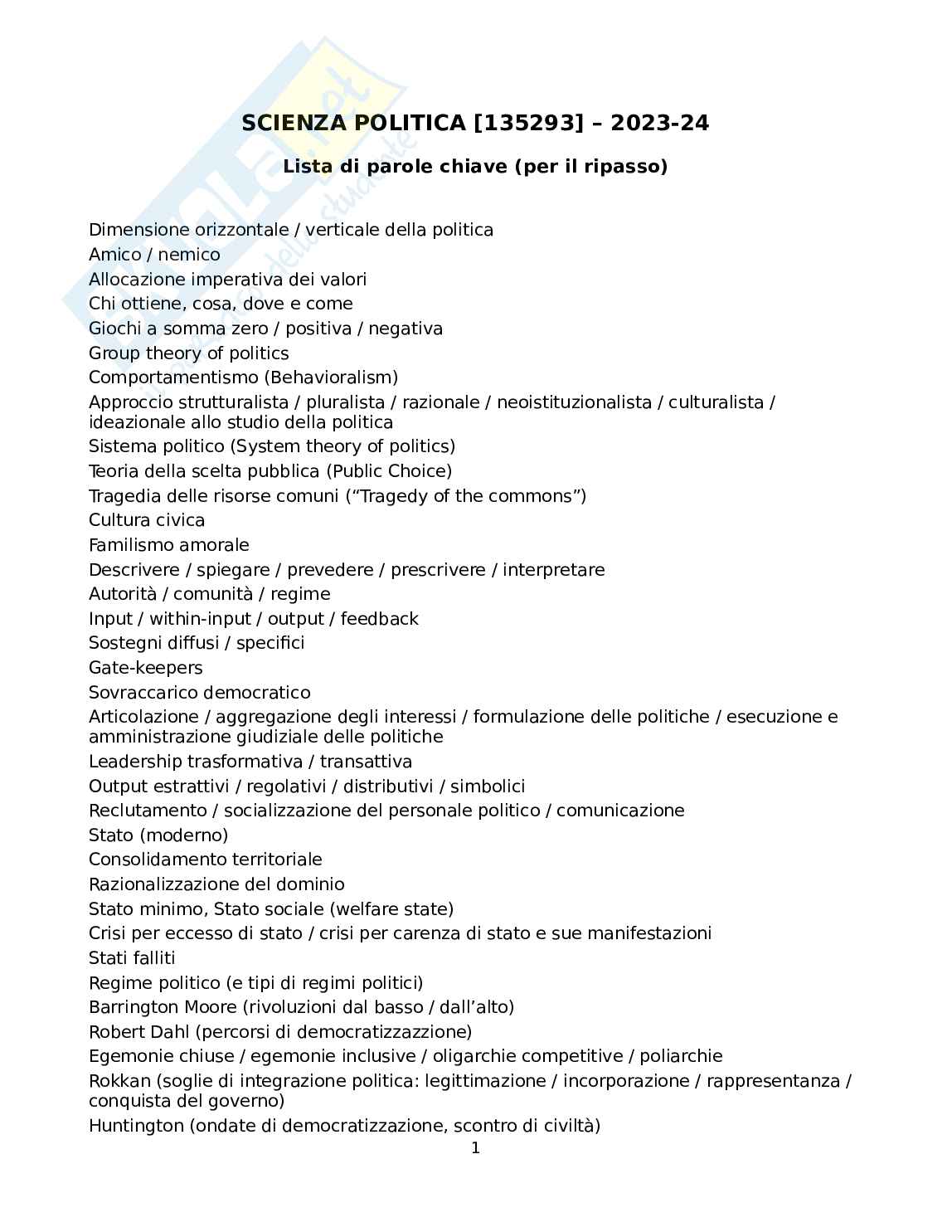 Programma Scienza politica Pag. 1