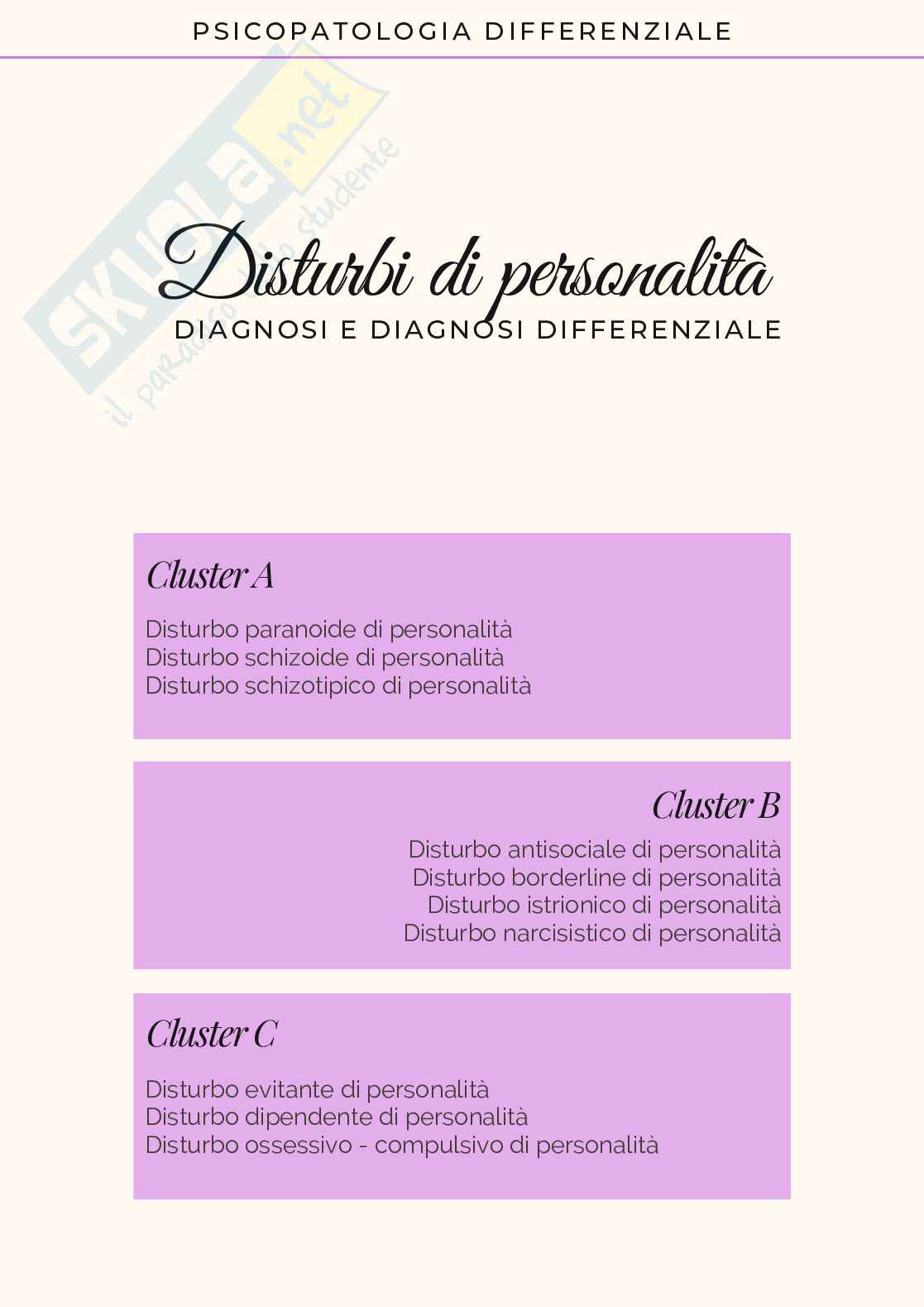 Disturbi Psicopatologia differenziale Pag. 1