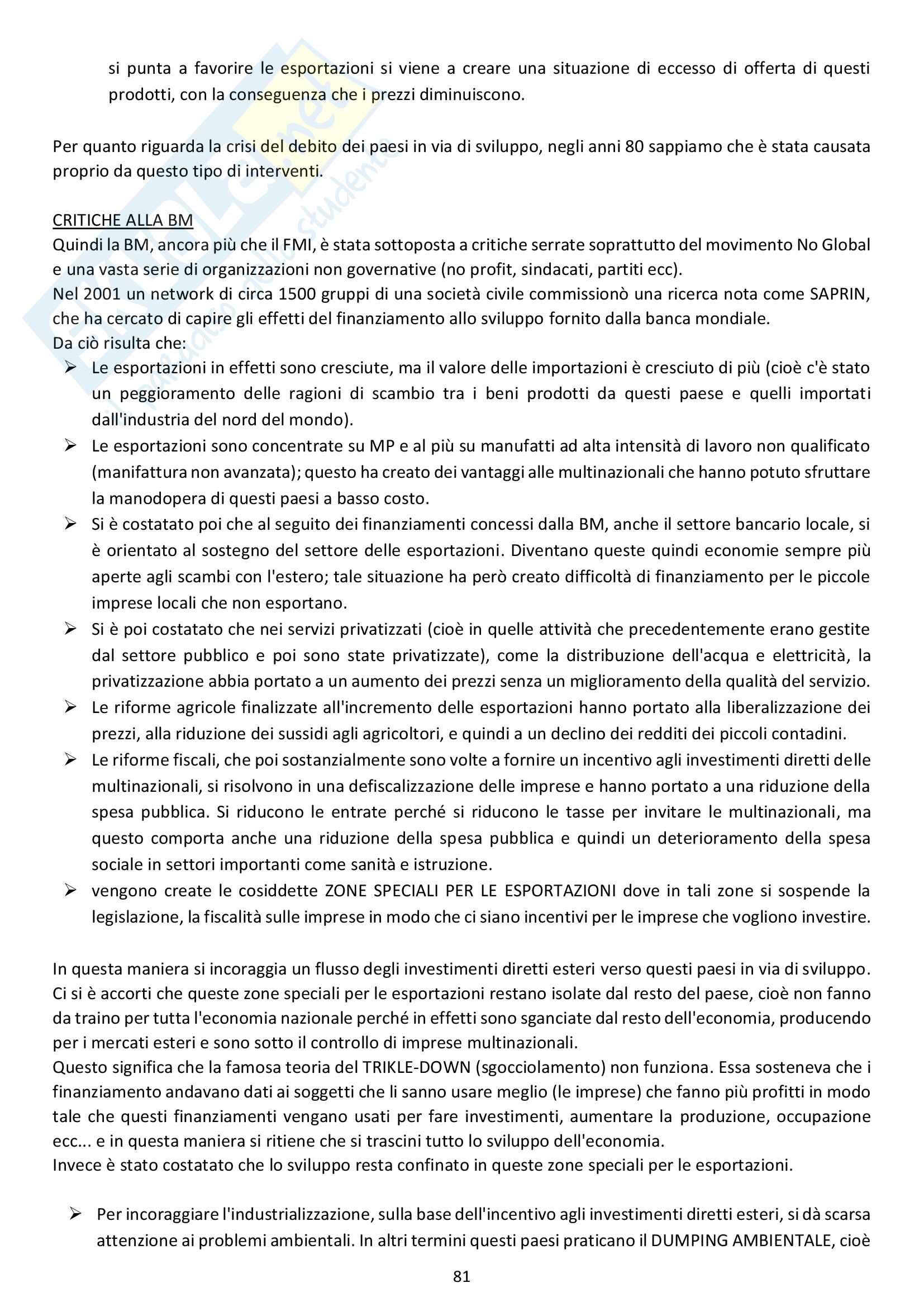 Economia della globalizzazione - Appunti completi lezioni - voto 30L/30 Pag. 81