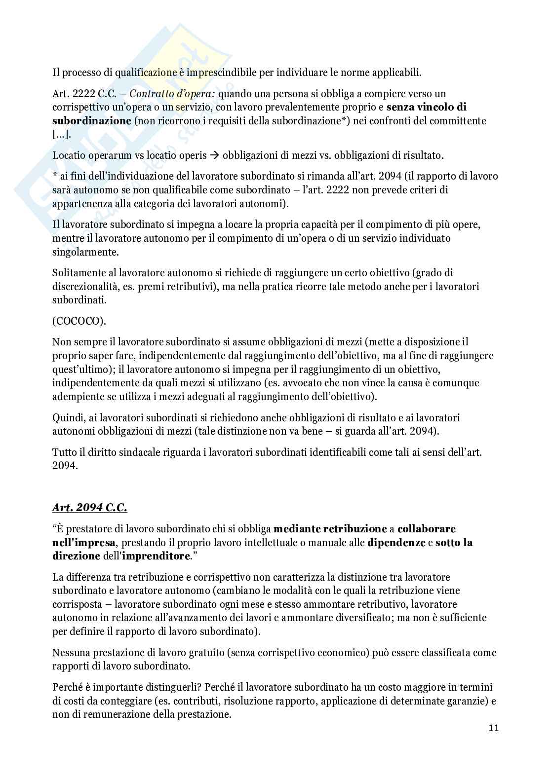 Riassunto esame Diritto del lavoro, Prof. Faleri Claudia, libro consigliato Diritto del lavoro, Riccardo del Punta Pag. 11