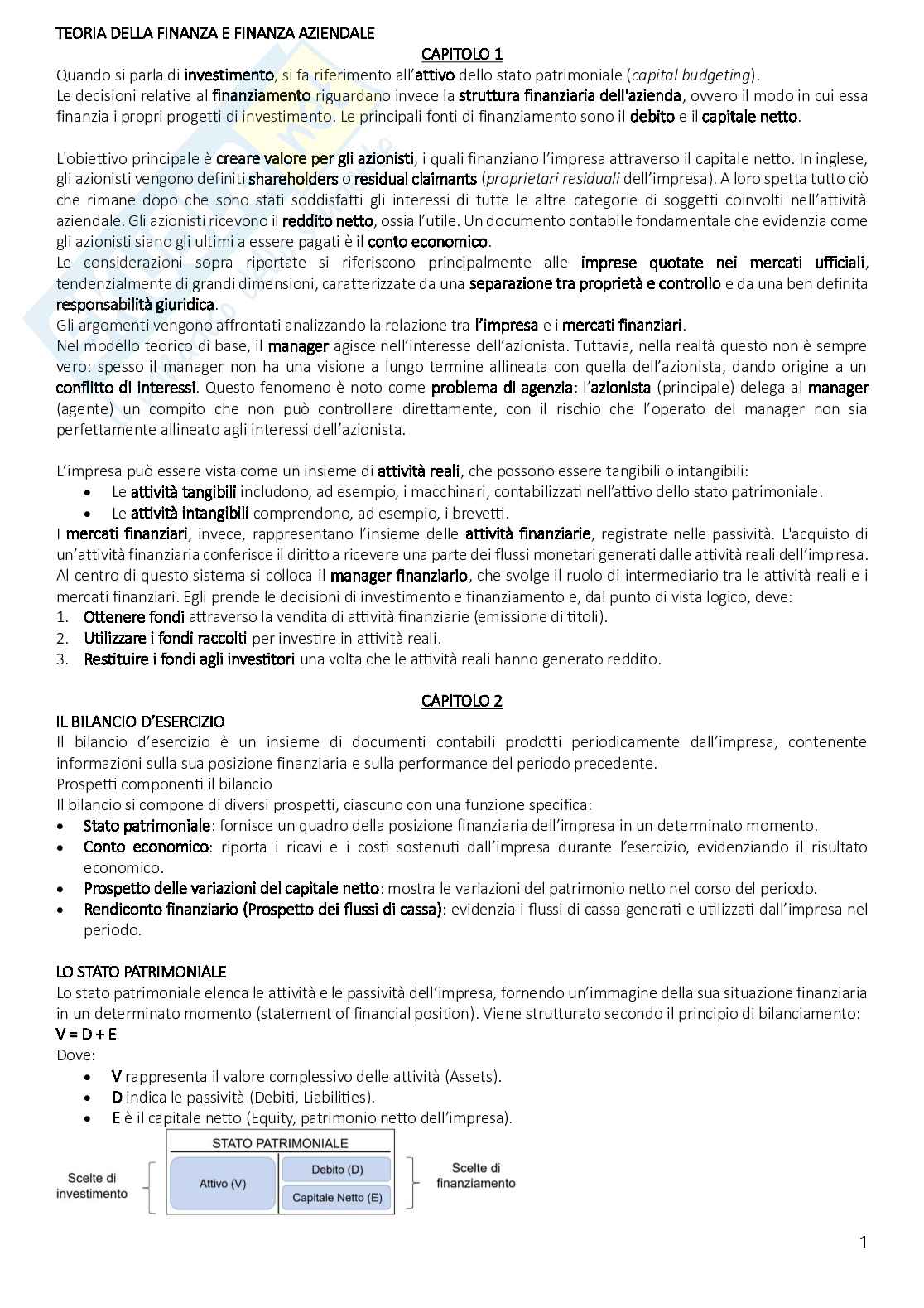 Riassunto esame Teoria della finanza e finanza aziendale, Prof. Sapienza Elena, libro consigliato Finanza aziendale, Berk  Pag. 1