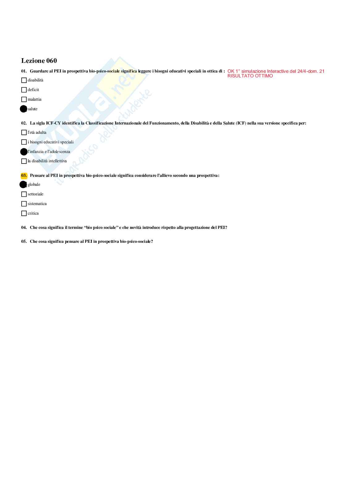 Paniere Risposte multiple - Didattica e pedagogia speciale - aggiornato (2026) Pag. 61