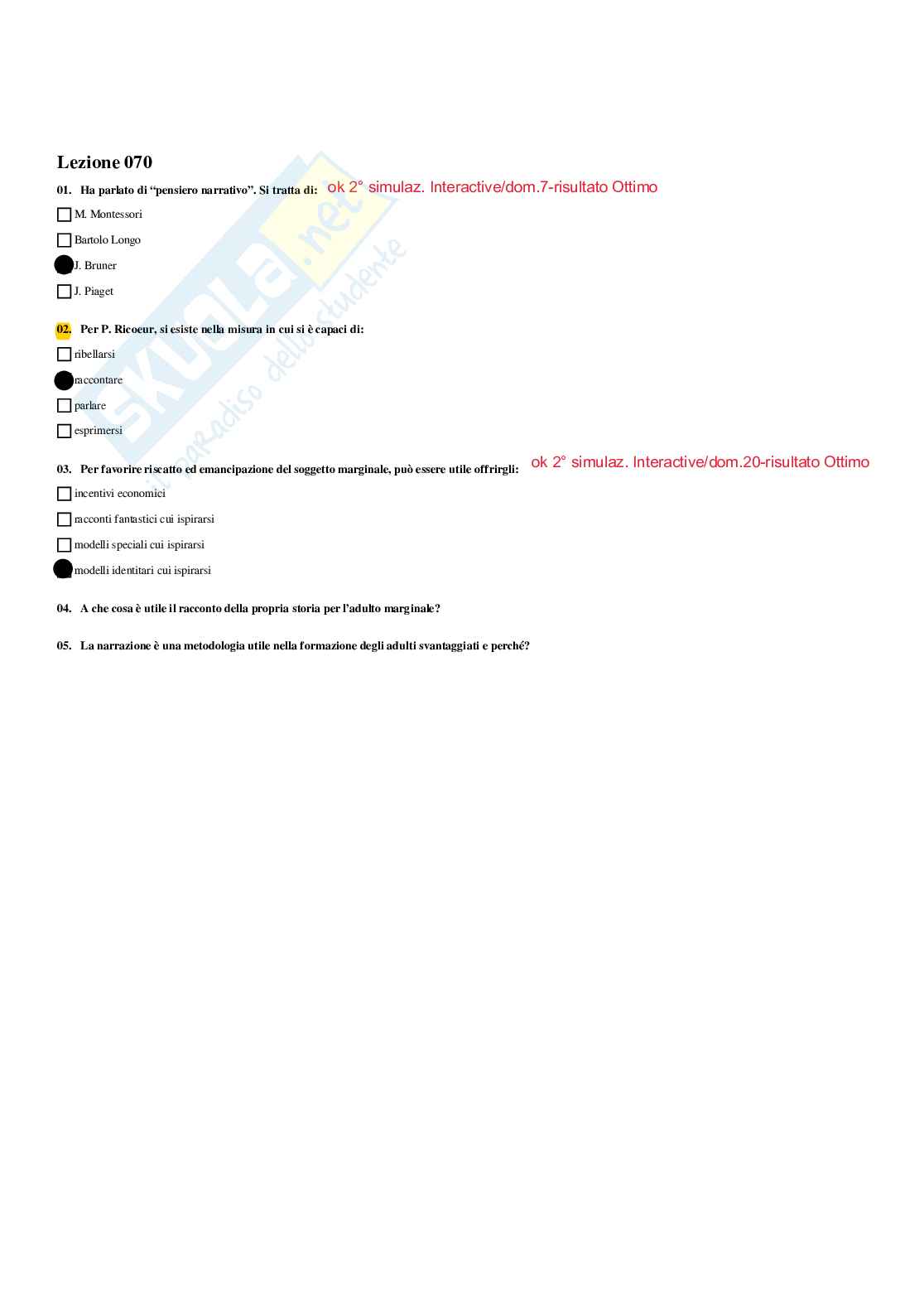 Paniere Risposte multiple - Didattica e pedagogia speciale - aggiornato (2026) Pag. 71