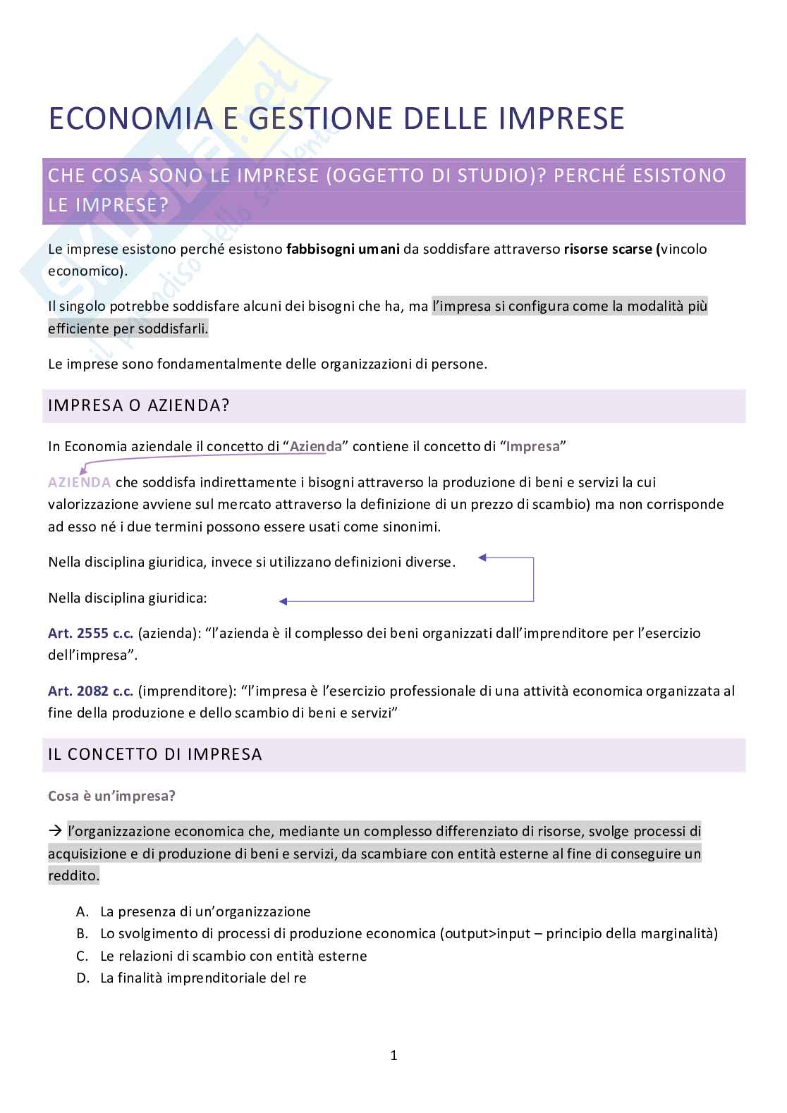 Economia e gestione delle imprese Pag. 1