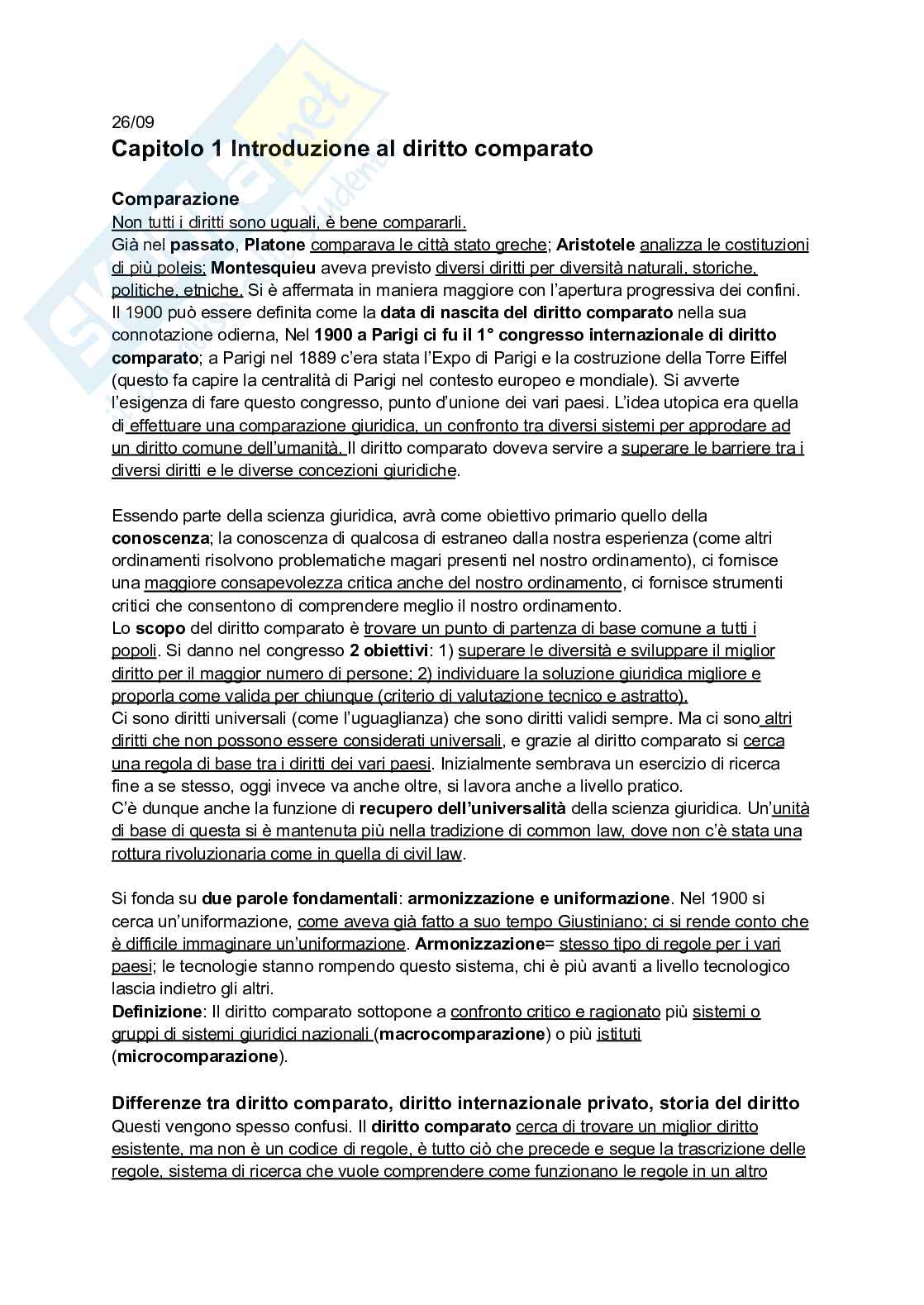 Riassunto esame Sistemi giuridici comparati , Prof. Sonelli Silvia, libro consigliato La tradizione giuridica occidentale, Varano, Barsotti Pag. 1