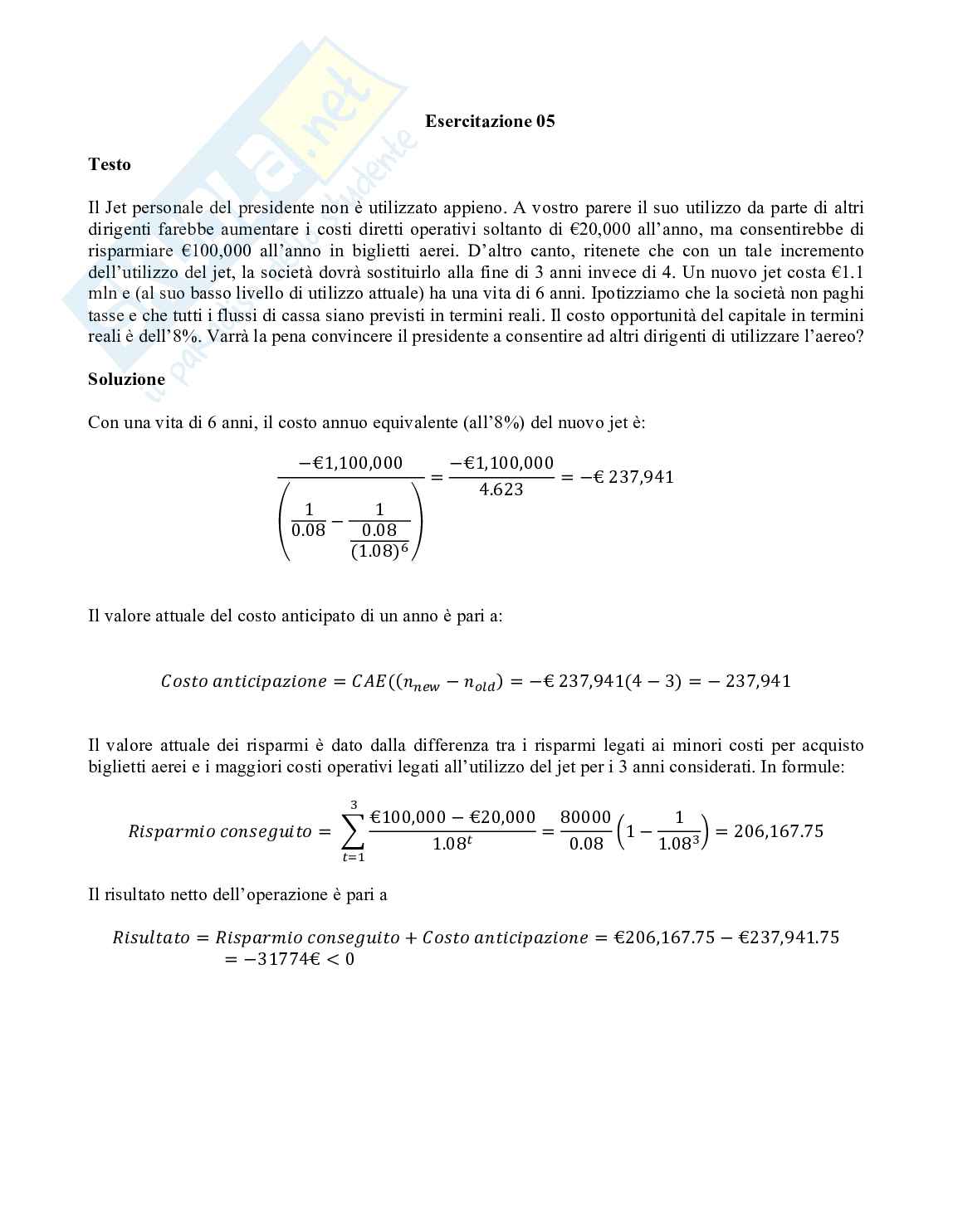 Finanza aziendale - Esercitazione 5 Pag. 1