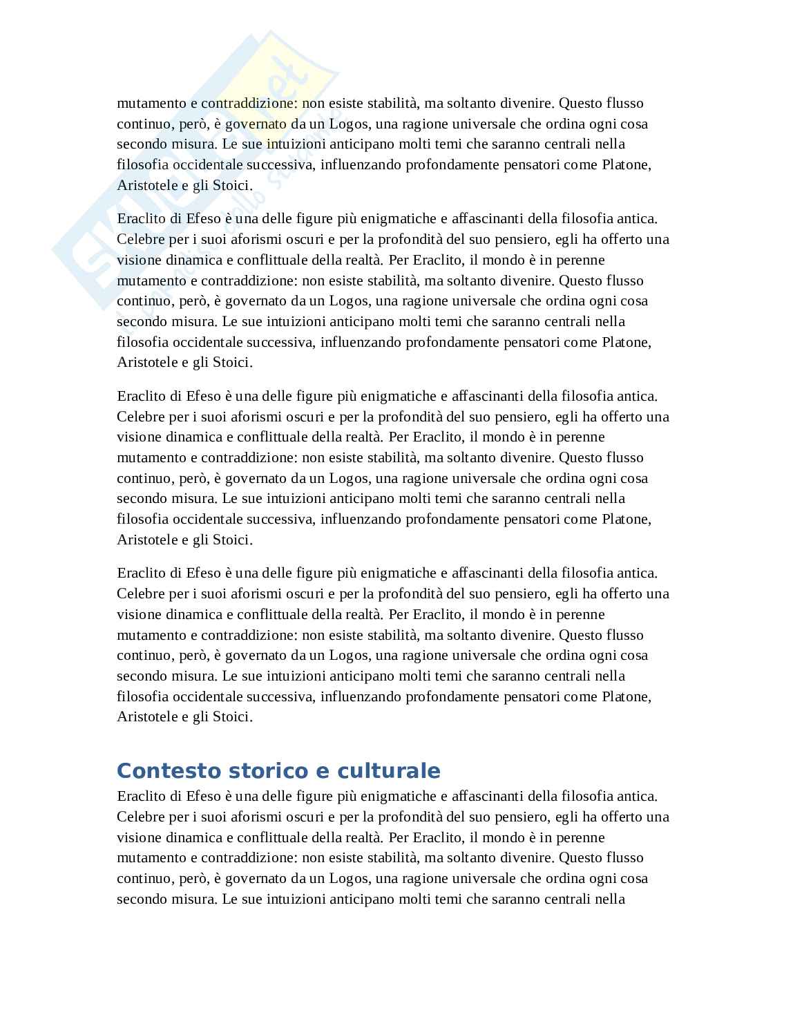 Eraclito - analisi approfondita pensiero e opere Pag. 2