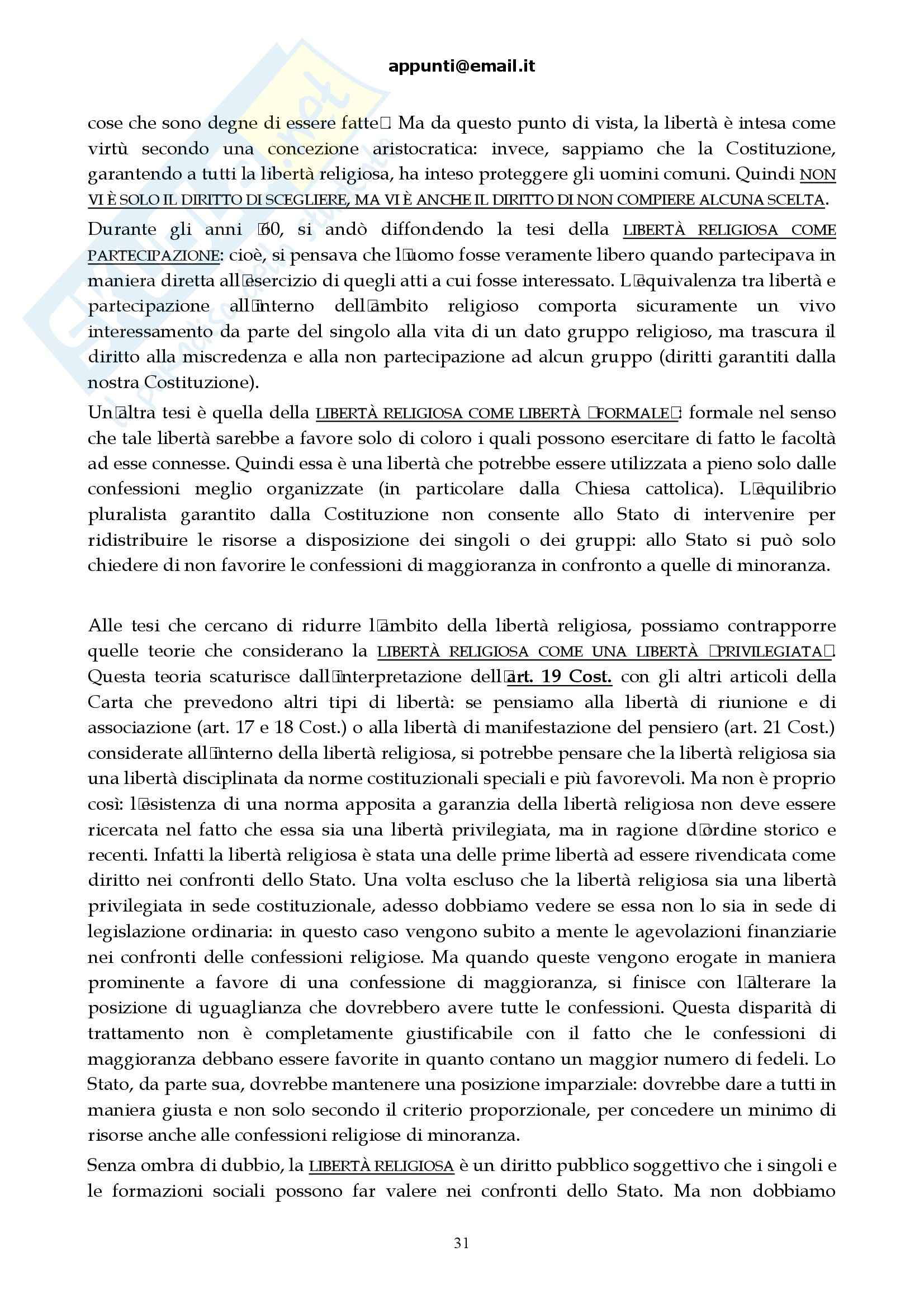 Riassunto esame Diritto Ecclesiastico, prof. Bettetini, libro consigliato Diritto Ecclesiastico, Finocchiaro Pag. 31