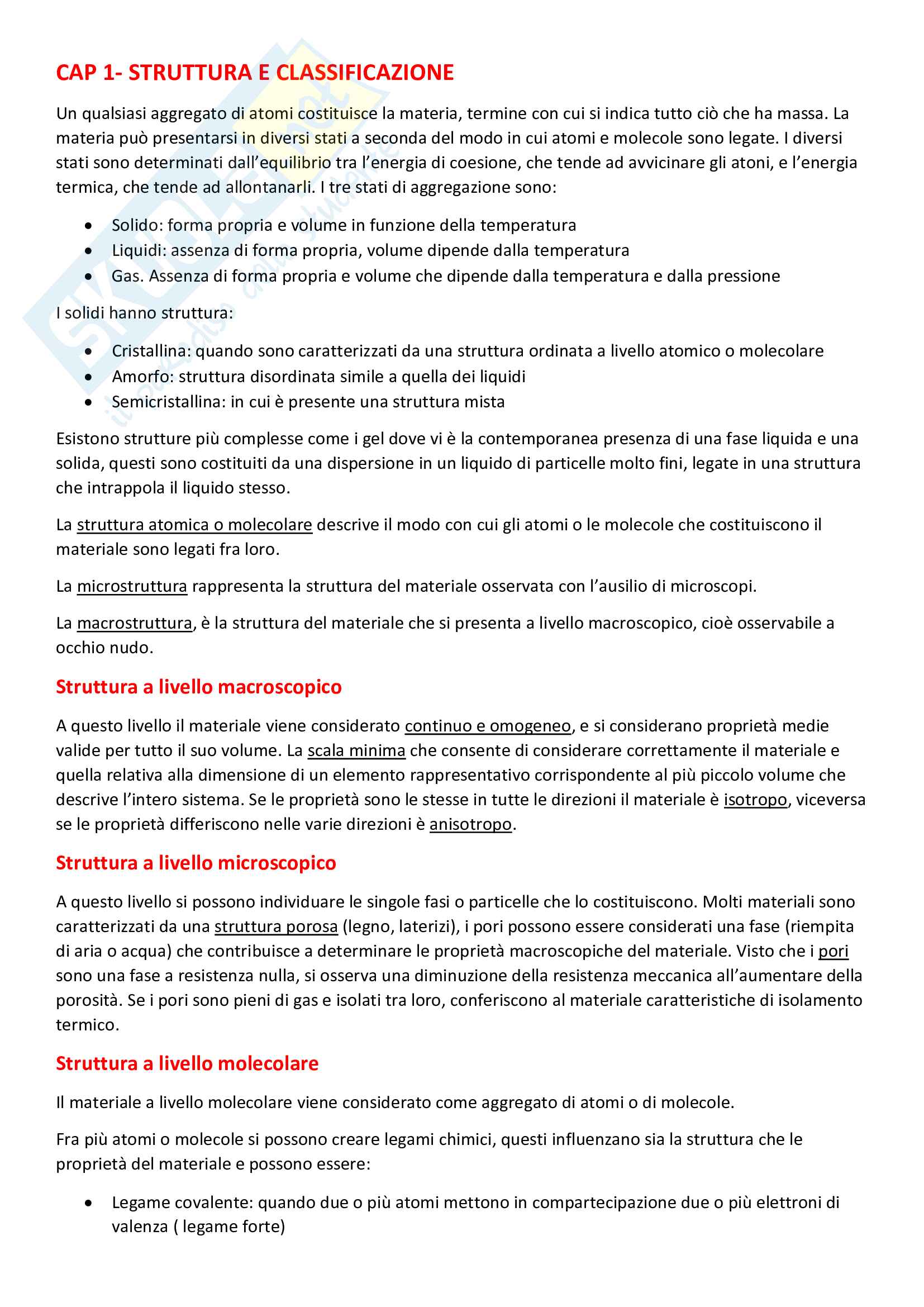 Riassunto esame di Scienza e tecnologia dei materiali, prof. Pagliolico, libro consigliato Introduzione ai materiali per l'architettura, Gastaldi e Bertolini Pag. 1