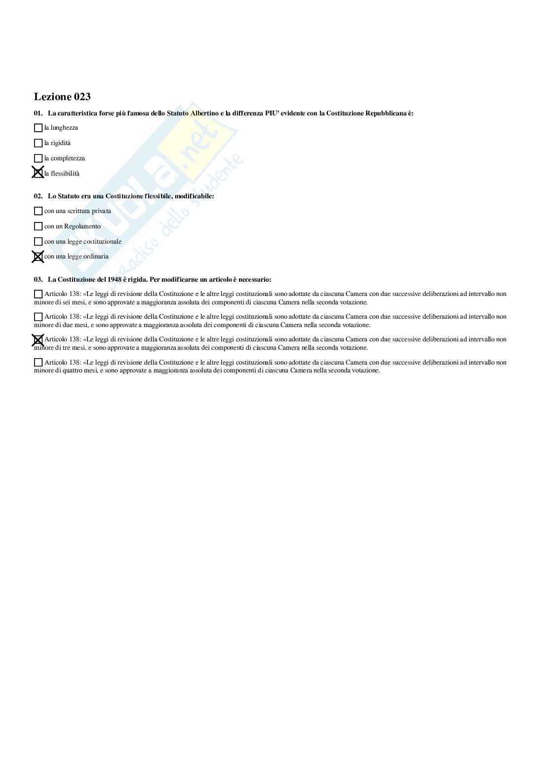 Paniere Diritto pubblico generale II (2026) - Risposte multiple corrette Pag. 21
