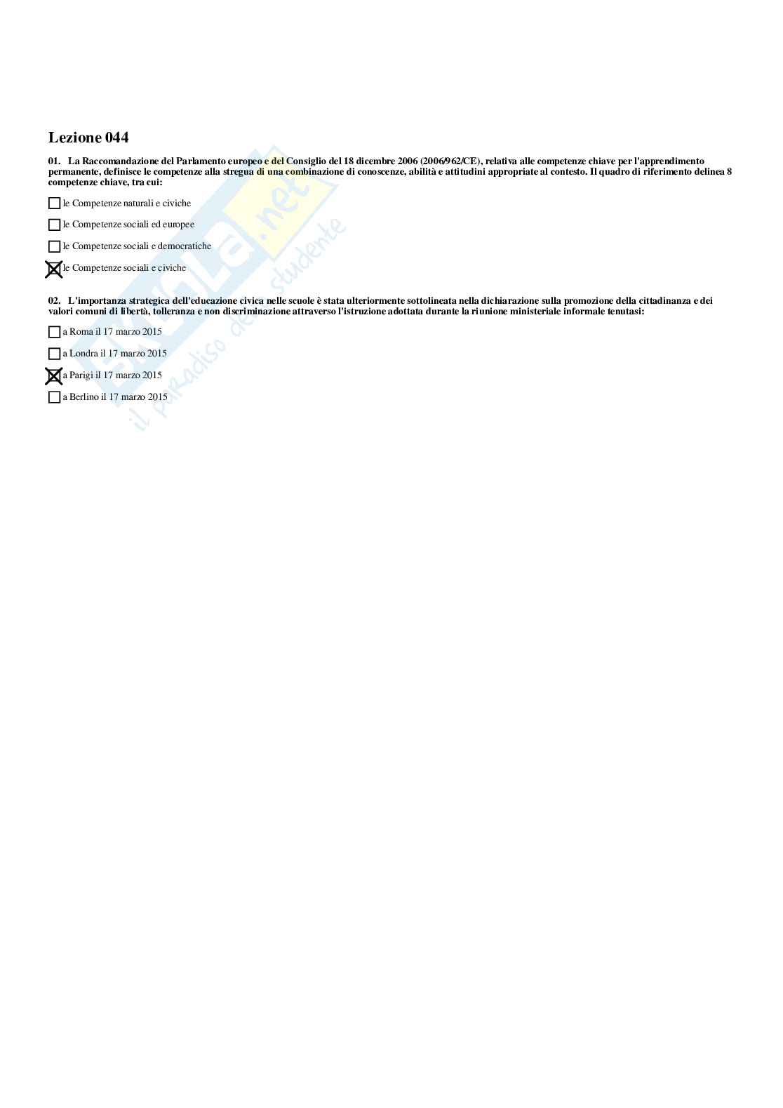 Paniere Diritto pubblico generale II (2026) - Risposte multiple corrette Pag. 26