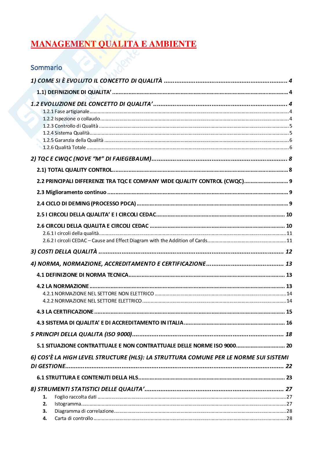 Management della qualità Pag. 1