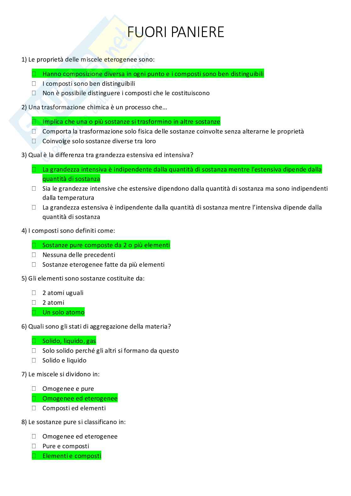 Domande fuori paniere di Chimica generale e inorganica Pag. 2