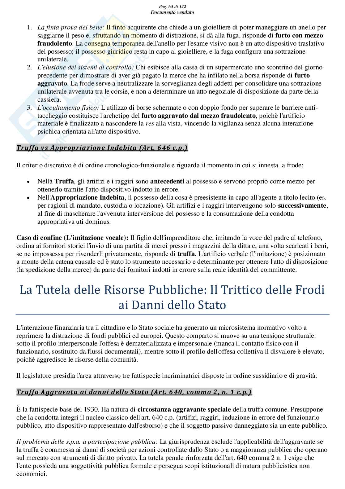 Riassunto esame Diritto Penale, Prof. Marra Gabriele, libro consigliato Lineamenti di diritto penale speciale (parte delitti contro il patrimonio), Seminara, Bartoli, Pellissaro Pag. 66