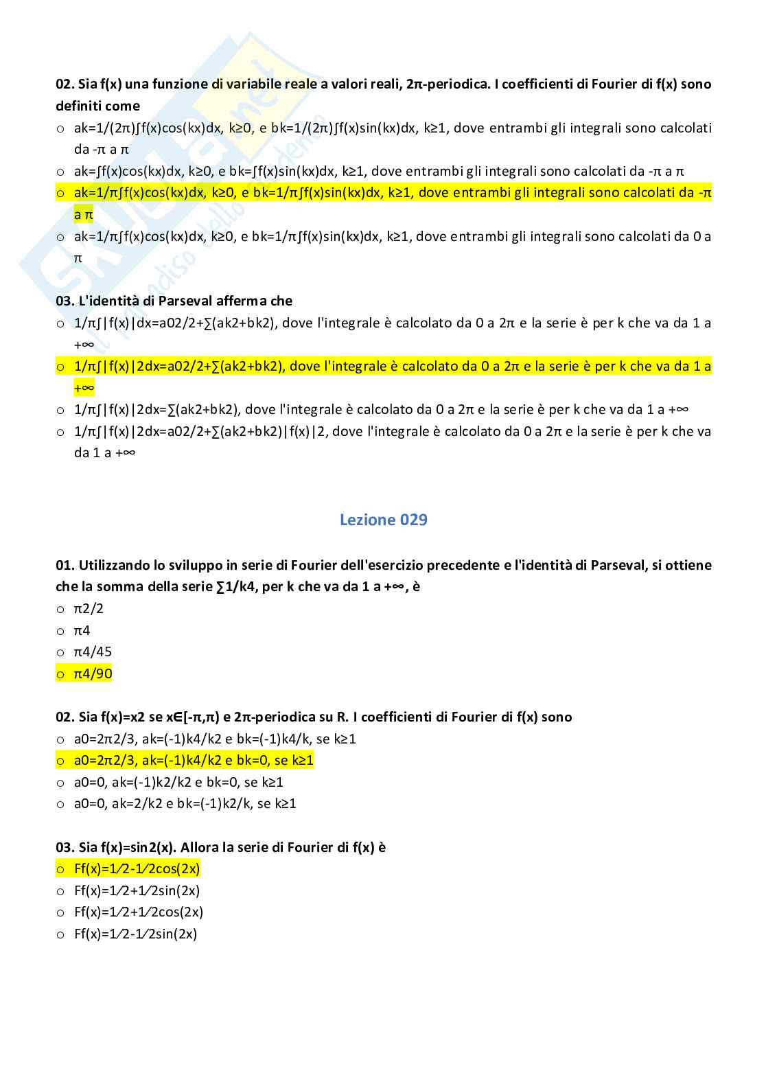 Paniere con risposte chiuse di Metodi di analisi matematica A20 e A26 Pag. 16