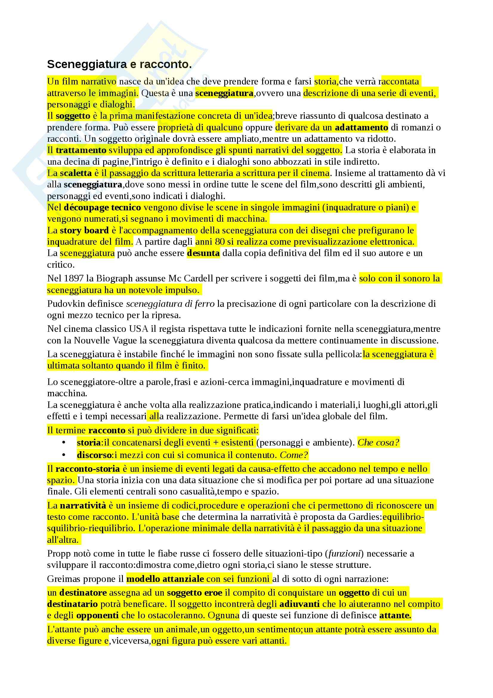 Riassunto esame Linguaggio cinematografico, prof. Dagrada, libro consigliato Manuale del film di Rondolino, Tomasi Pag. 1