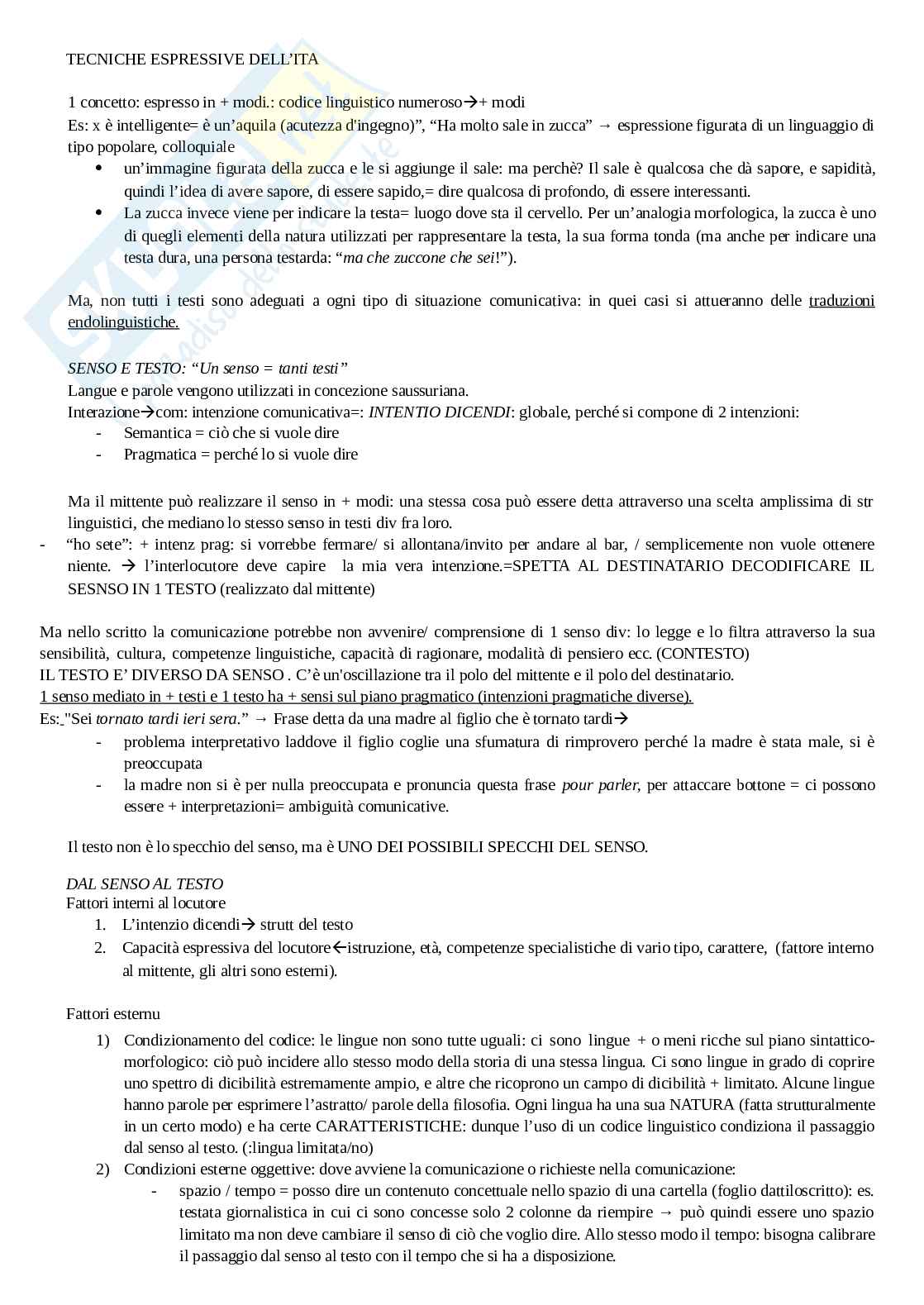 Tecniche espressive dell’italiano - Primo parziale Pag. 1