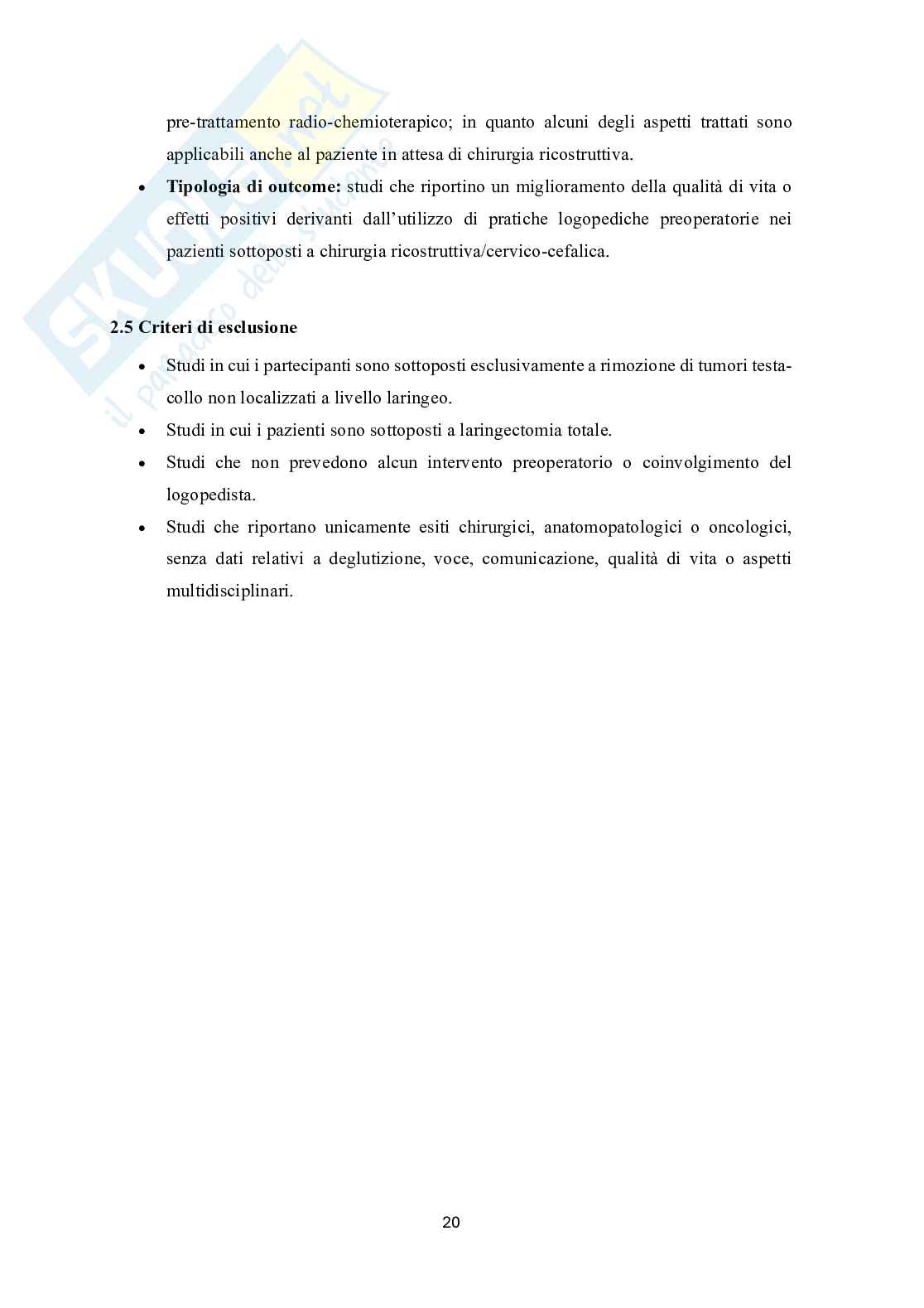 L’importanza della presa in carico logopedica pre-operatoria nella chirurgia ricostruttiva della laringe: dalla revisione della letteratura alla creazione di un protocollo aziendale Pag. 21