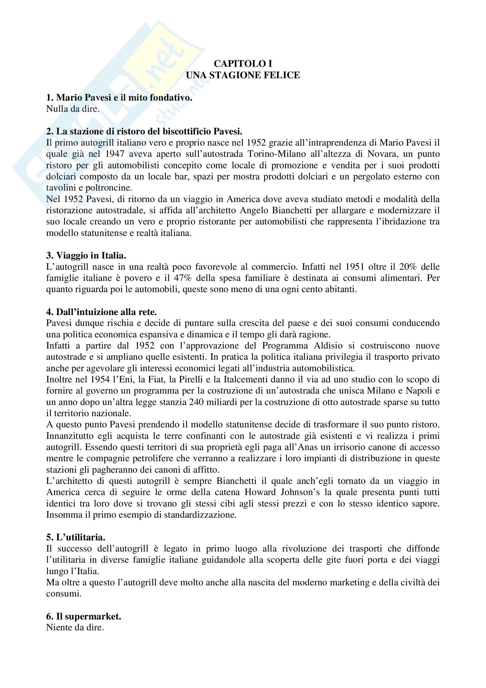 Riassunto esame Storia del turismo, prof. Gissi, libro consigliato Autogrill, Una storia italiana, Colafranceschi Pag. 1