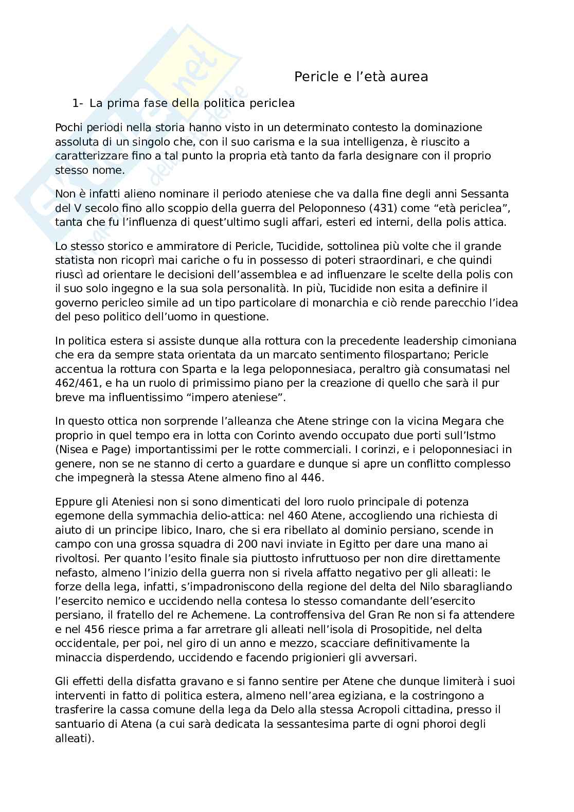 Riassunto esame Storia greca, Prof. Gallo Luigi, libro consigliato Storia greca, Gallo Pag. 1